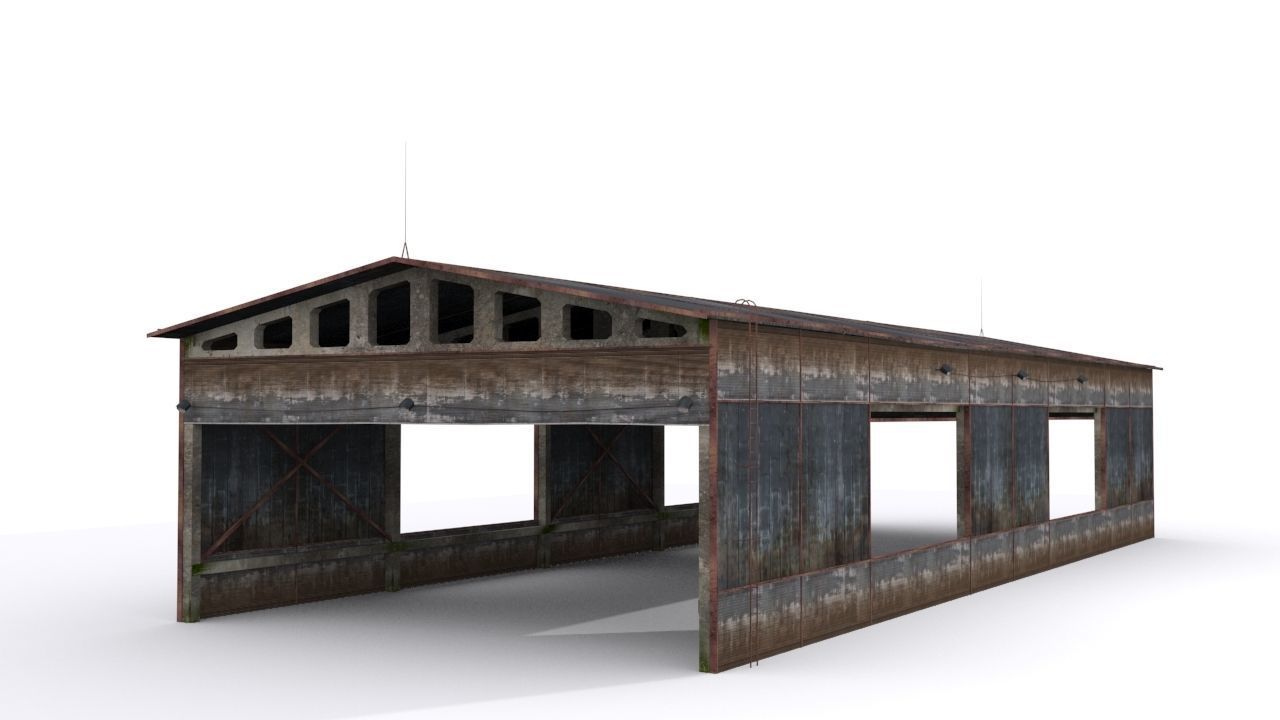 Hangar old rusty barn Low-poly 3D model_2