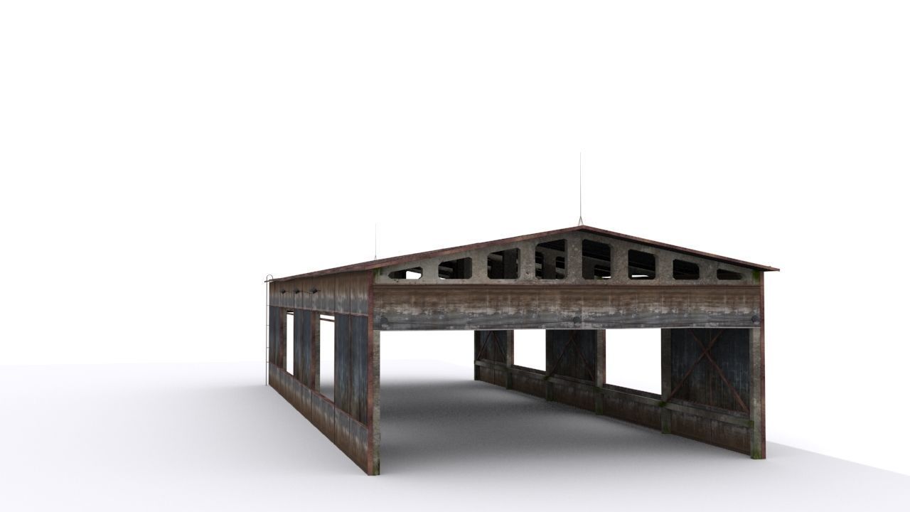Hangar old rusty barn Low-poly 3D model_5