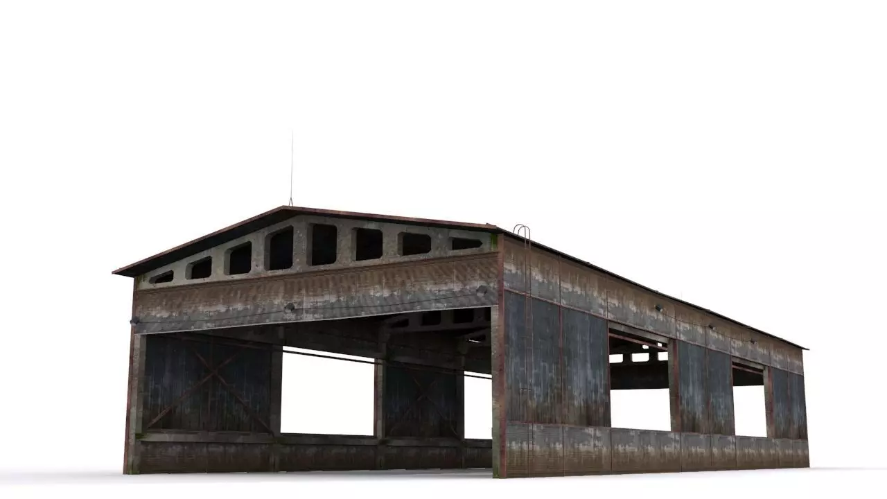Hangar old rusty barn Low-poly 3D model_0