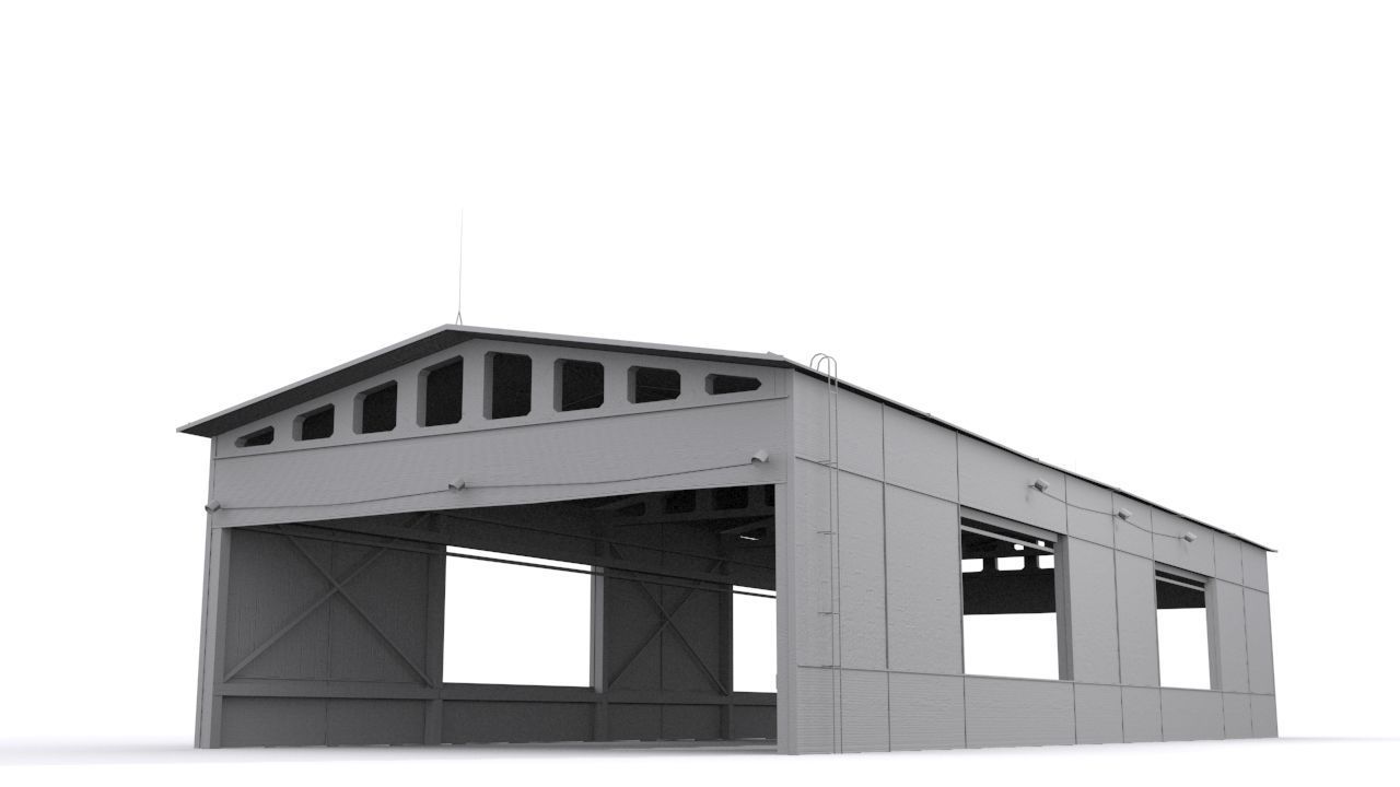 Hangar old rusty barn Low-poly 3D model_1