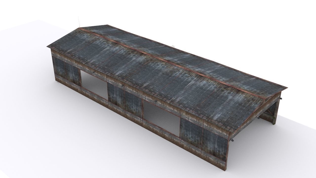 Hangar old rusty barn Low-poly 3D model_6