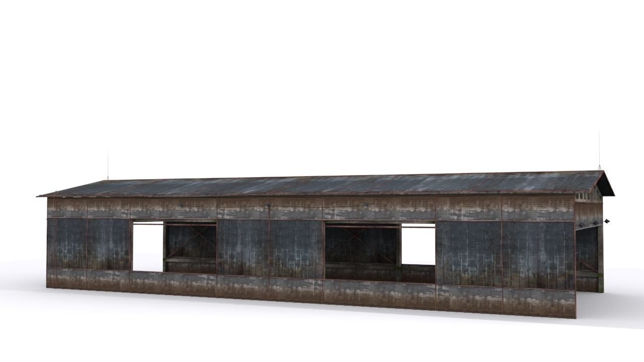 Hangar old rusty barn Low-poly 3D model_4