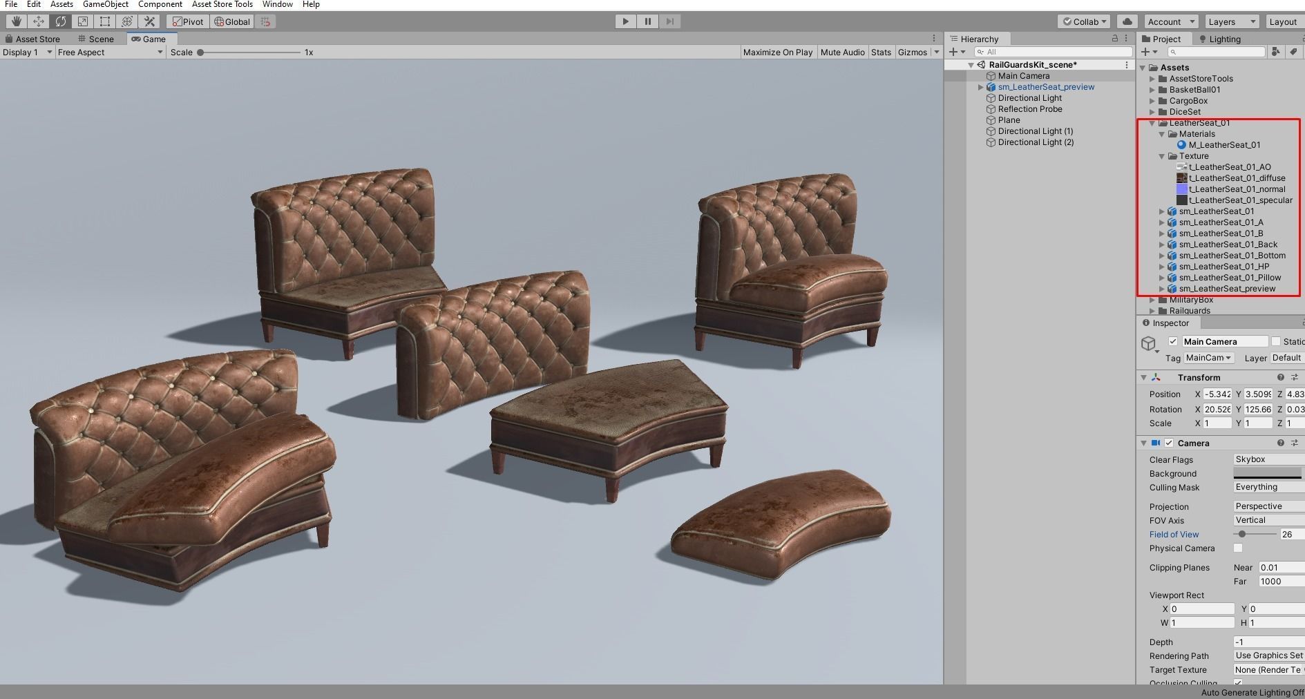 Leather sofa - couch - 3D VR AR game ready Low-poly 3D model_9