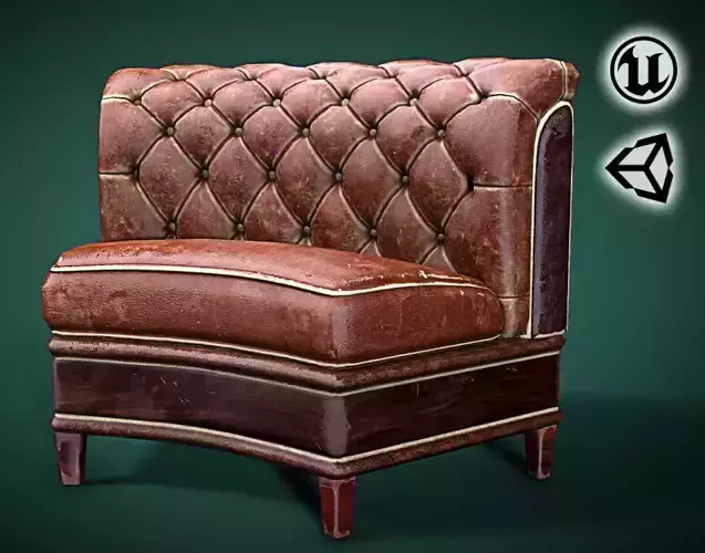 Leather sofa - couch - 3D VR  AR  game ready 