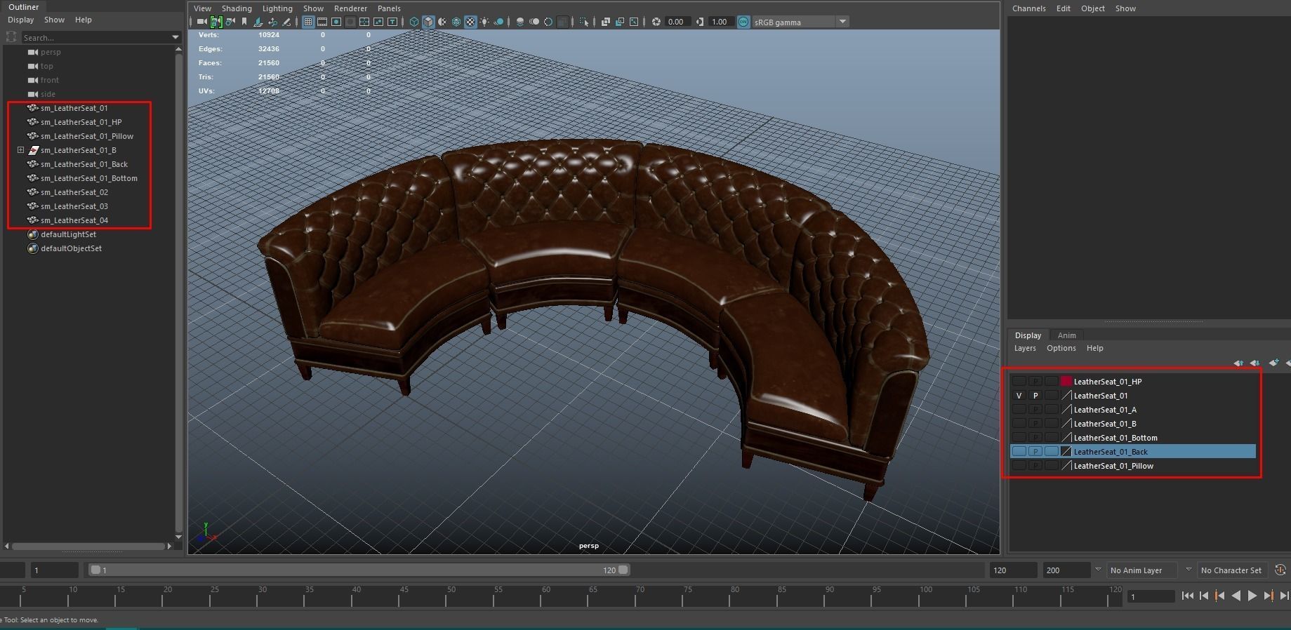 Leather sofa - couch - 3D VR AR game ready Low-poly 3D model_10