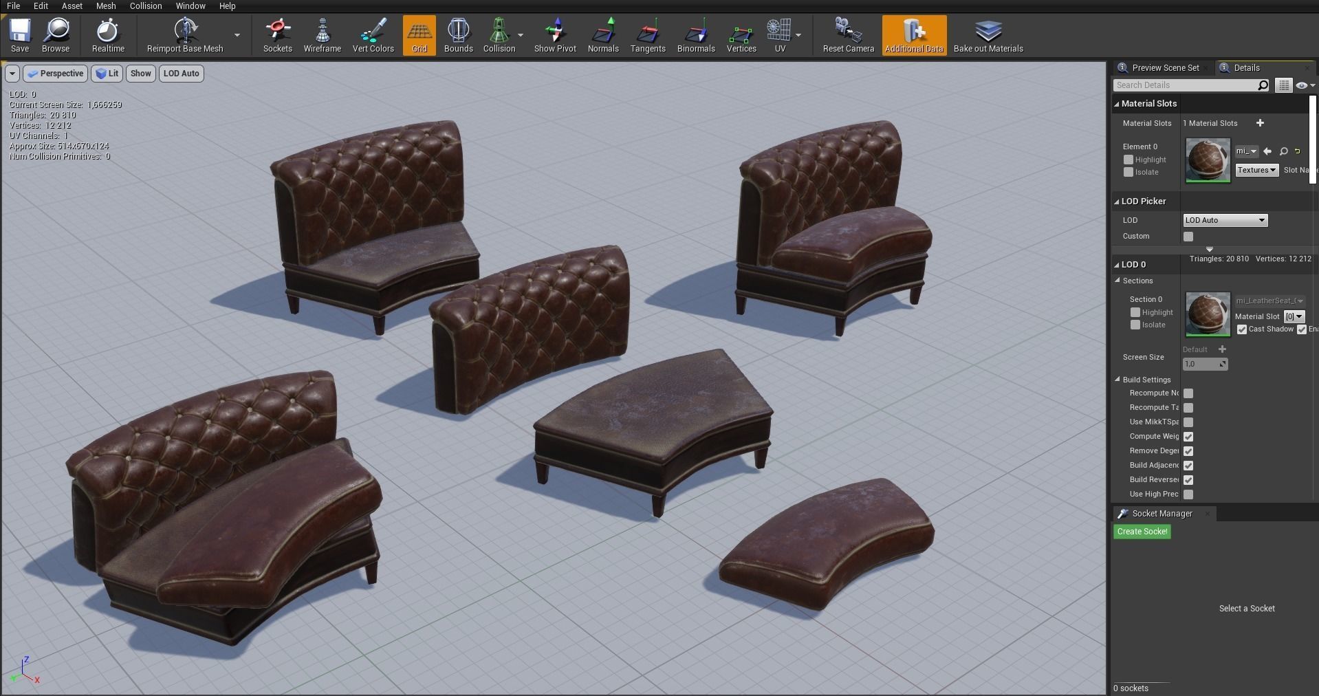 Leather sofa - couch - 3D VR AR game ready Low-poly 3D model_6