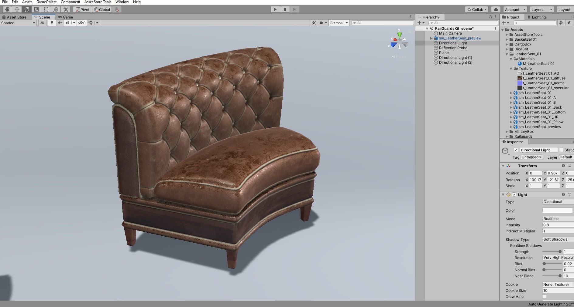 Leather sofa - couch - 3D VR AR game ready Low-poly 3D model_42