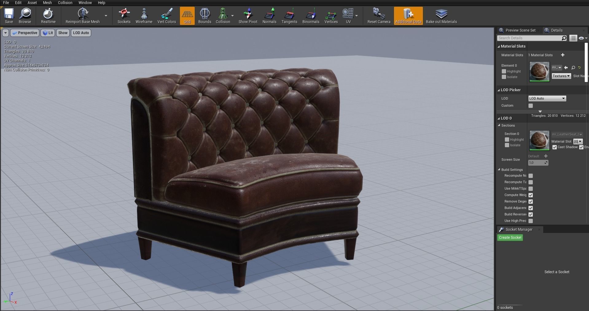 Leather sofa - couch - 3D VR AR game ready Low-poly 3D model_7