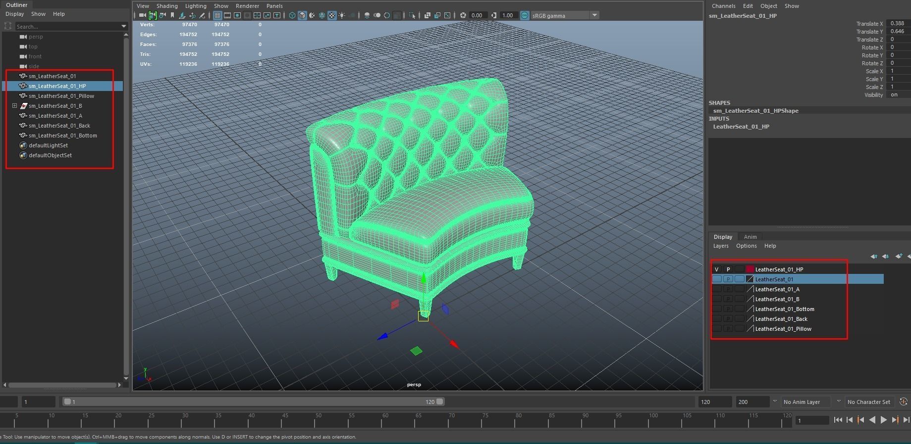 Leather sofa - couch - 3D VR AR game ready Low-poly 3D model_11