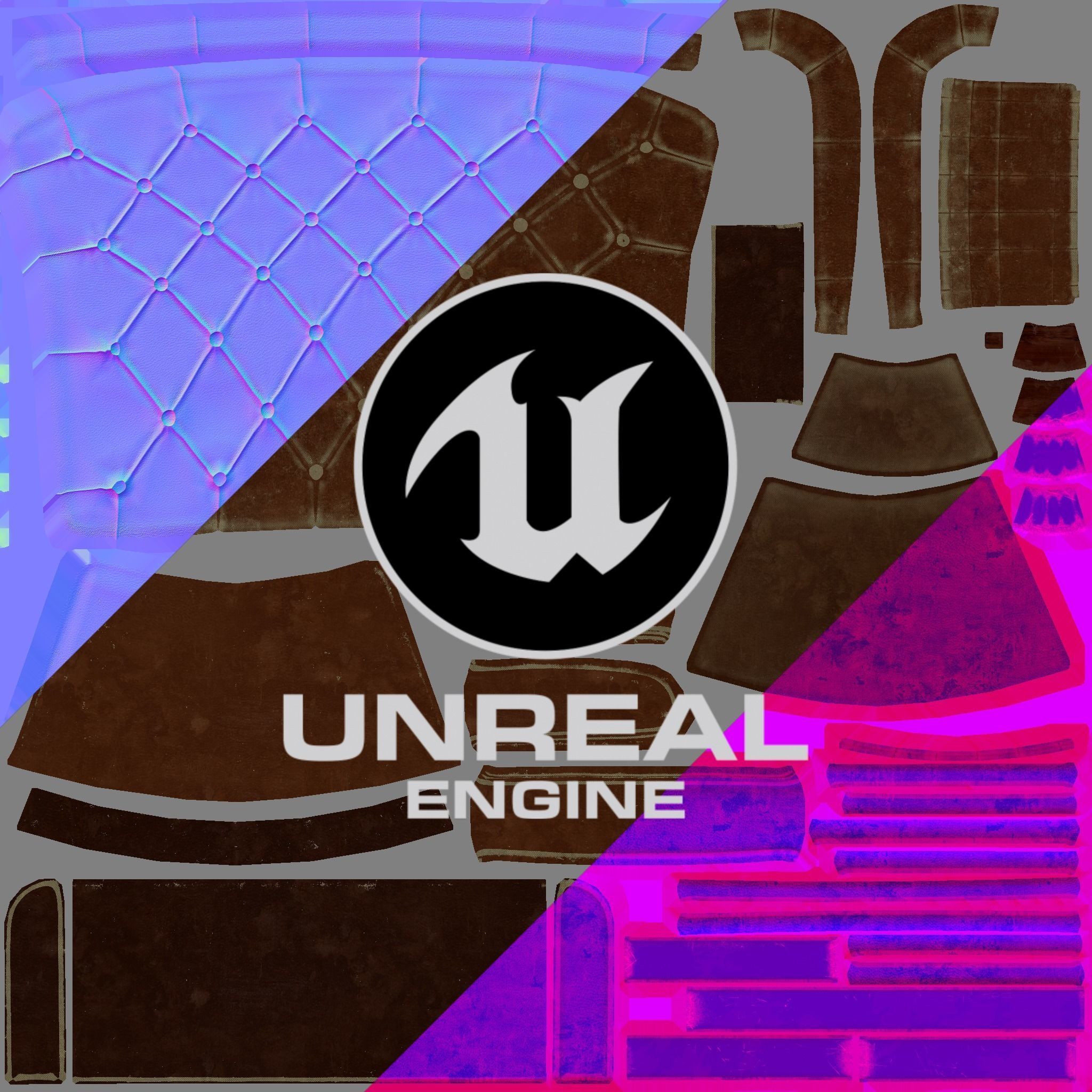 Leather sofa - couch - 3D VR AR game ready Low-poly 3D model_5