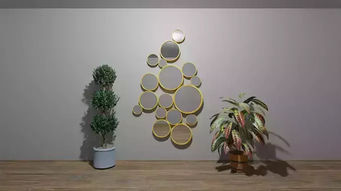Mirror room with plants and mirrors Low-poly 3D model