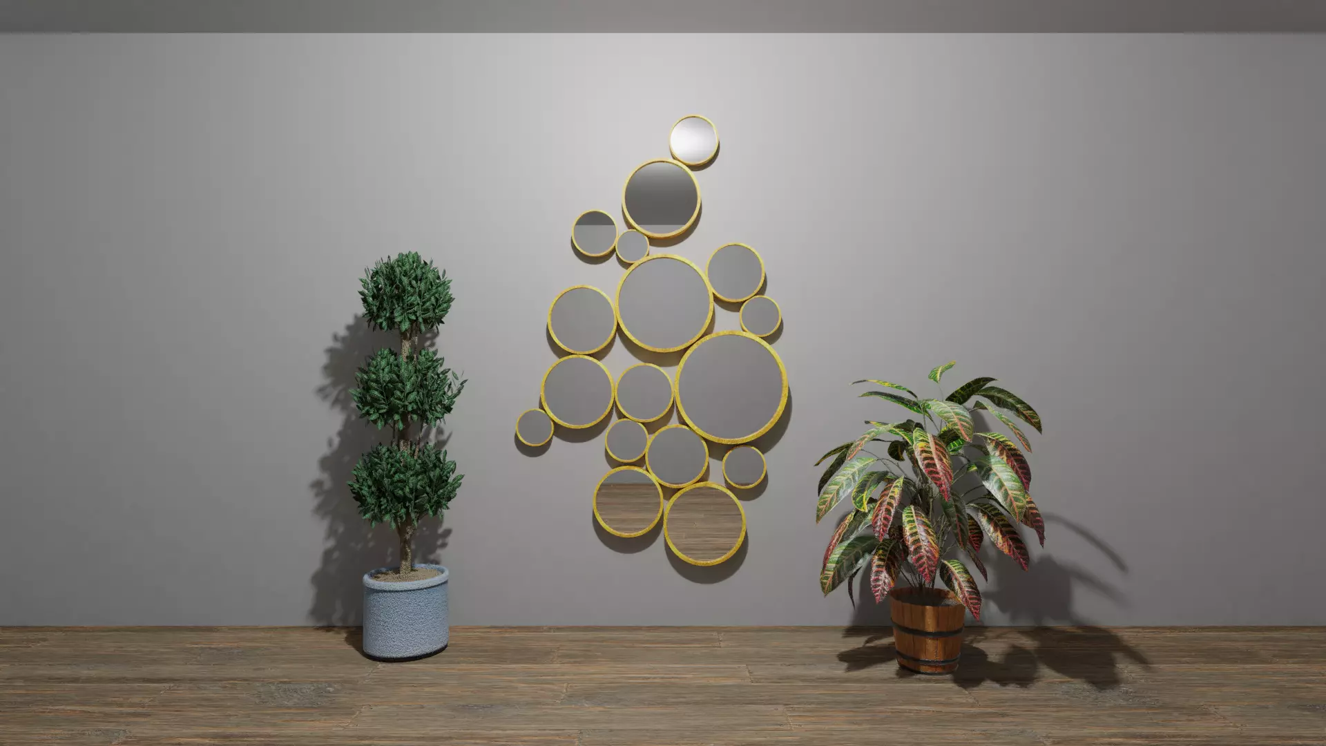 Mirror room with plants and mirrors Low-poly 3D model_0