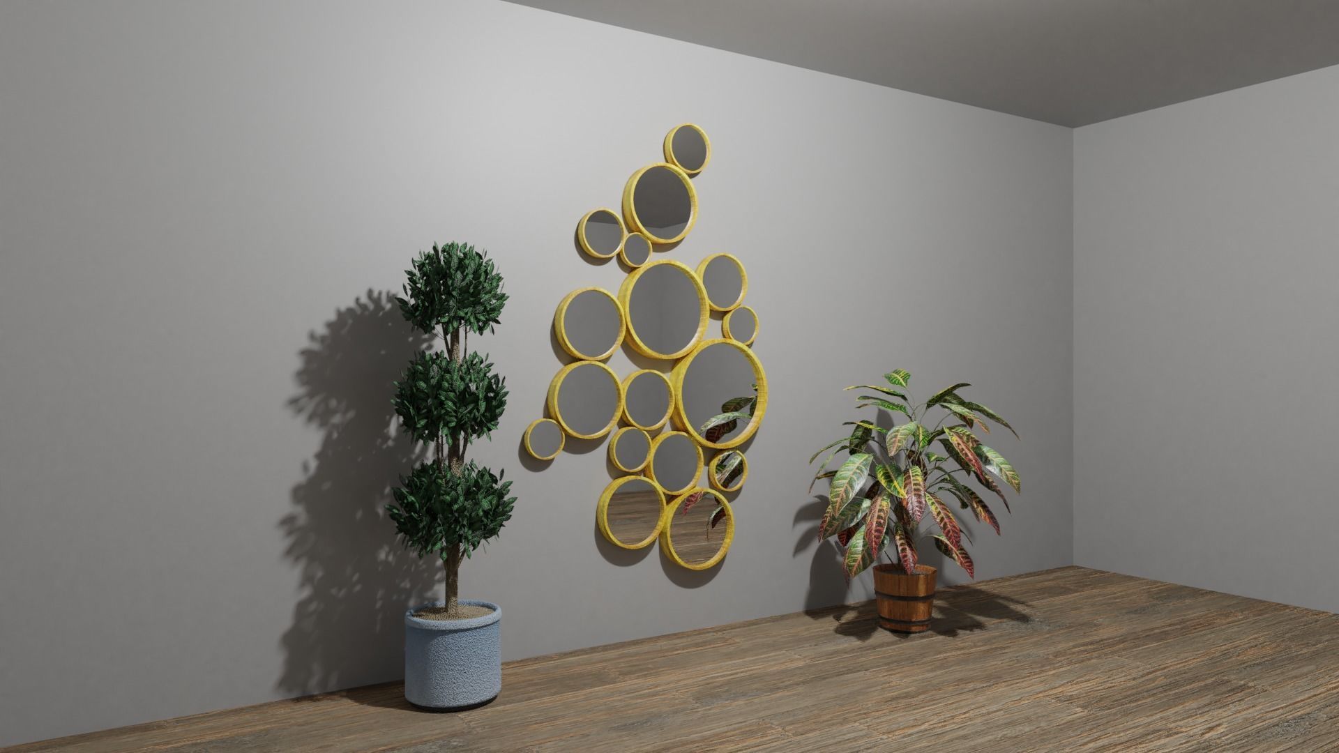 Mirror room with plants and mirrors Low-poly 3D model_1