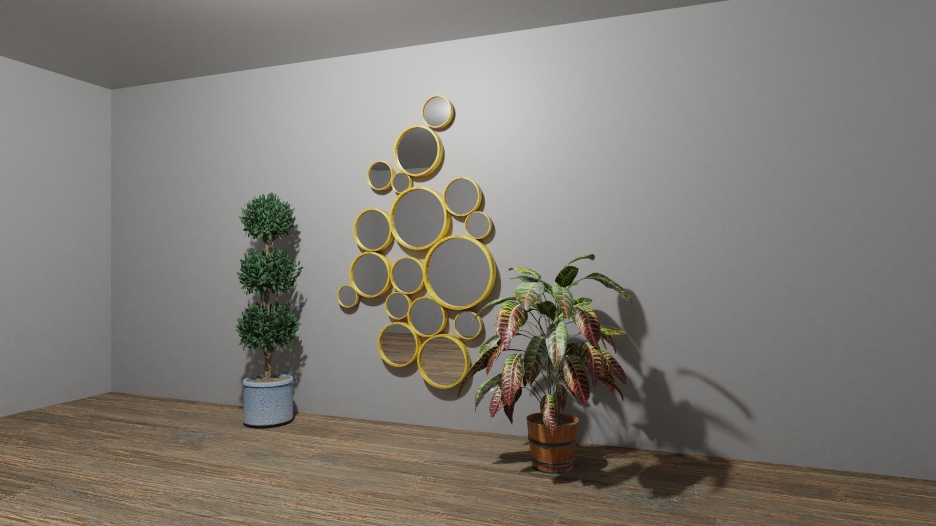 Mirror room with plants and mirrors Low-poly 3D model_2