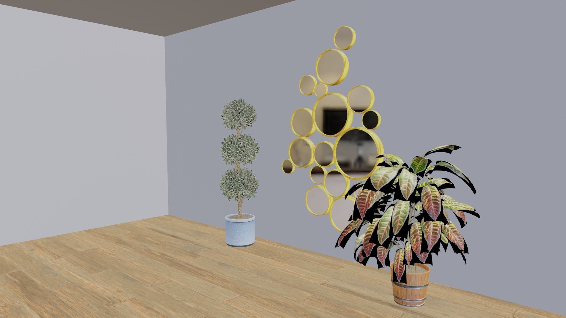 Mirror room with plants and mirrors Low-poly 3D model_3
