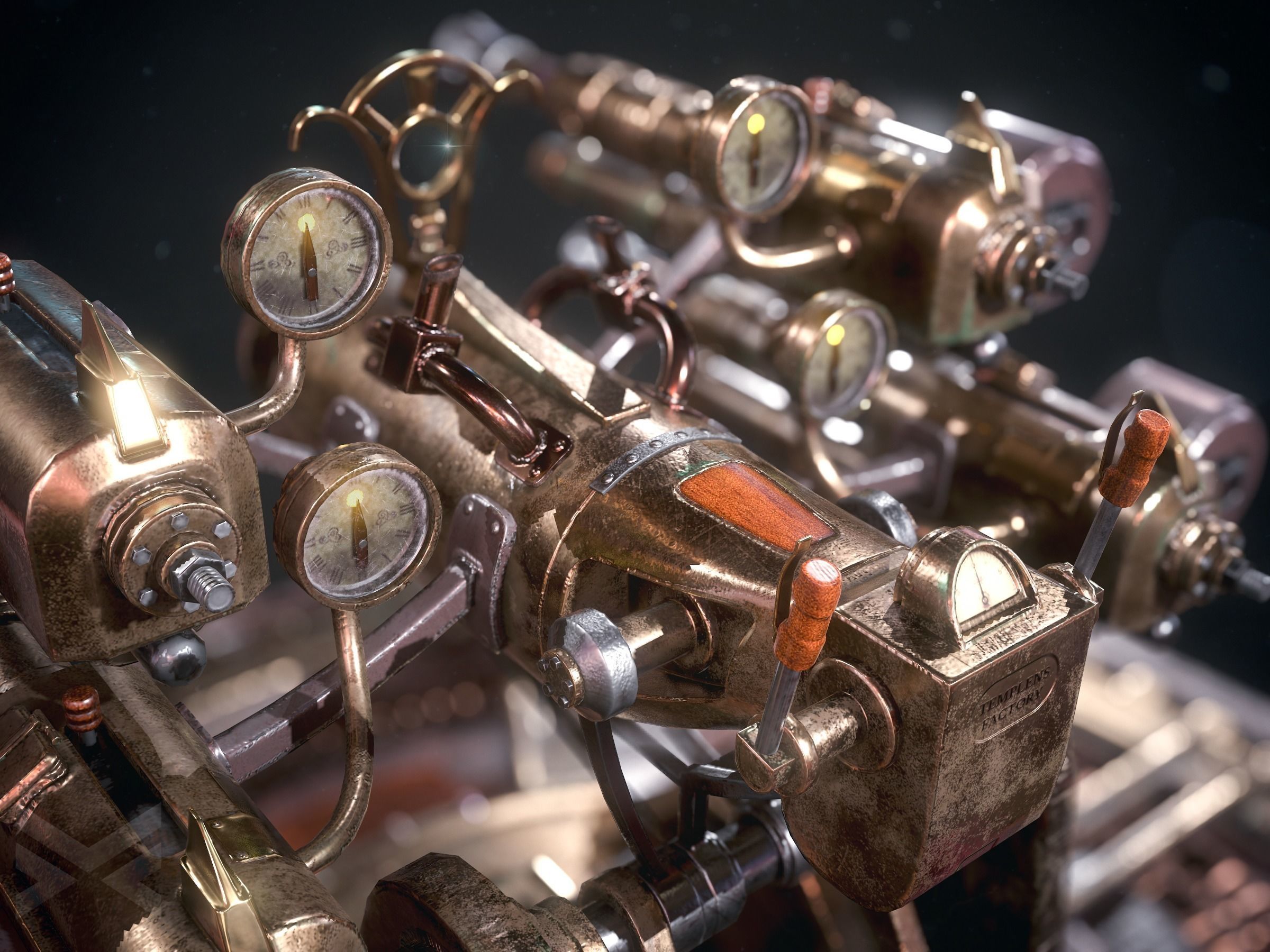 Steampunk turret gameready Low-poly 3D model_3