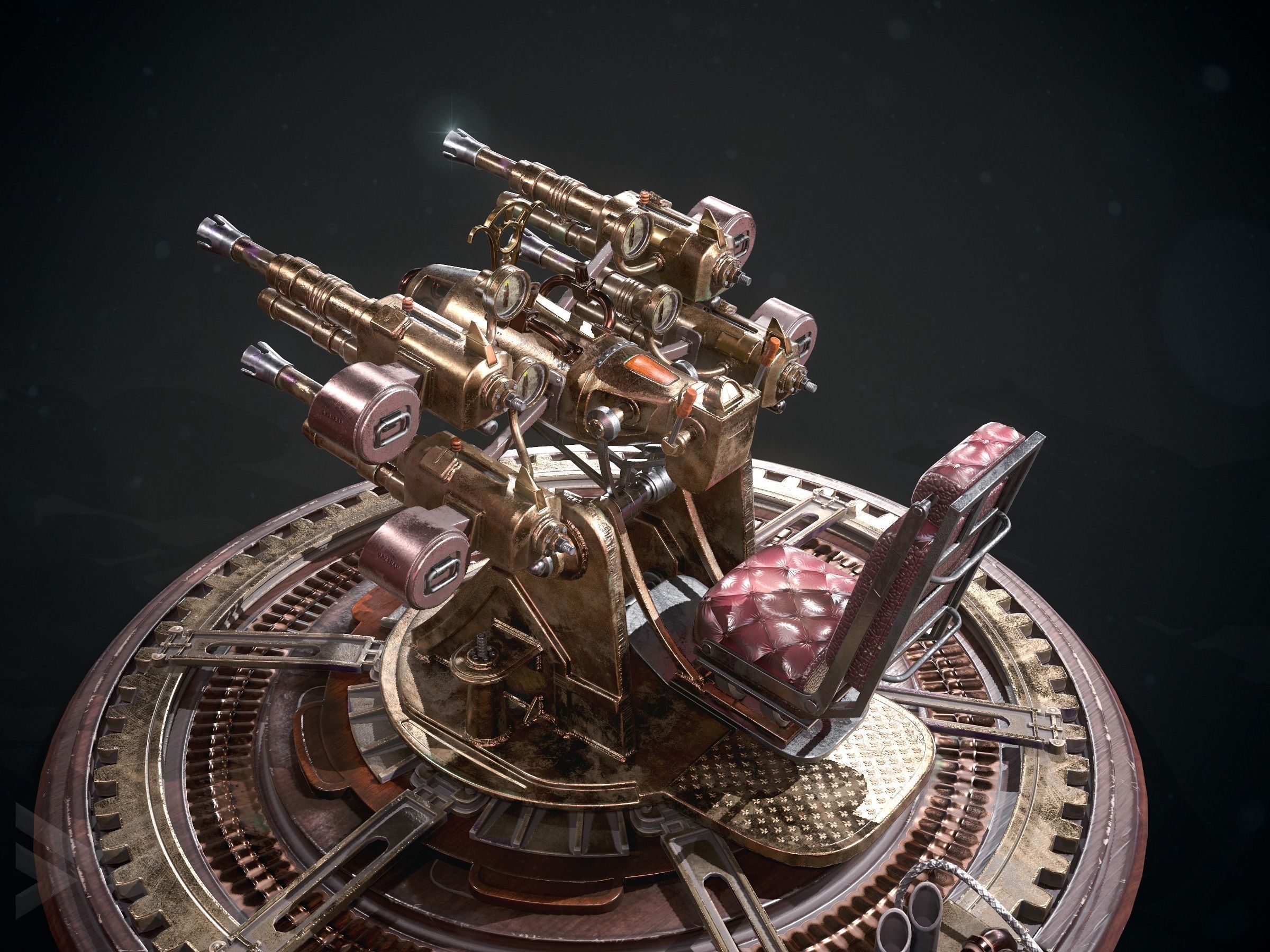 Steampunk turret gameready Low-poly 3D model_1