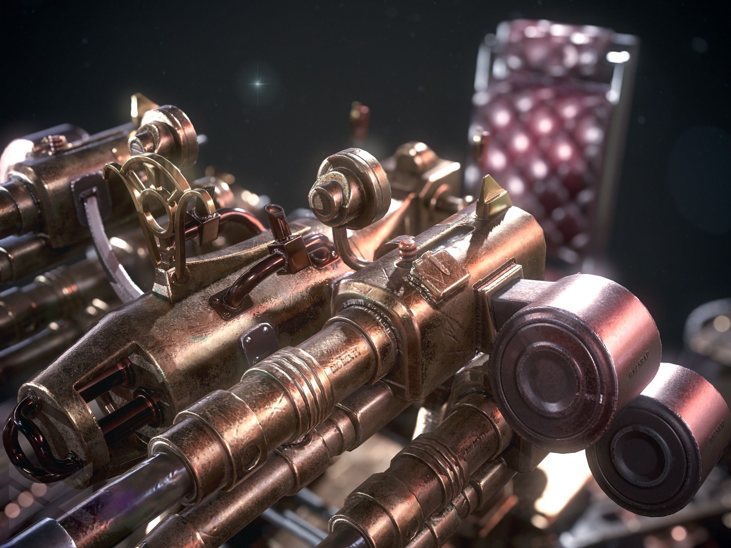 Steampunk turret gameready Low-poly 3D model_4