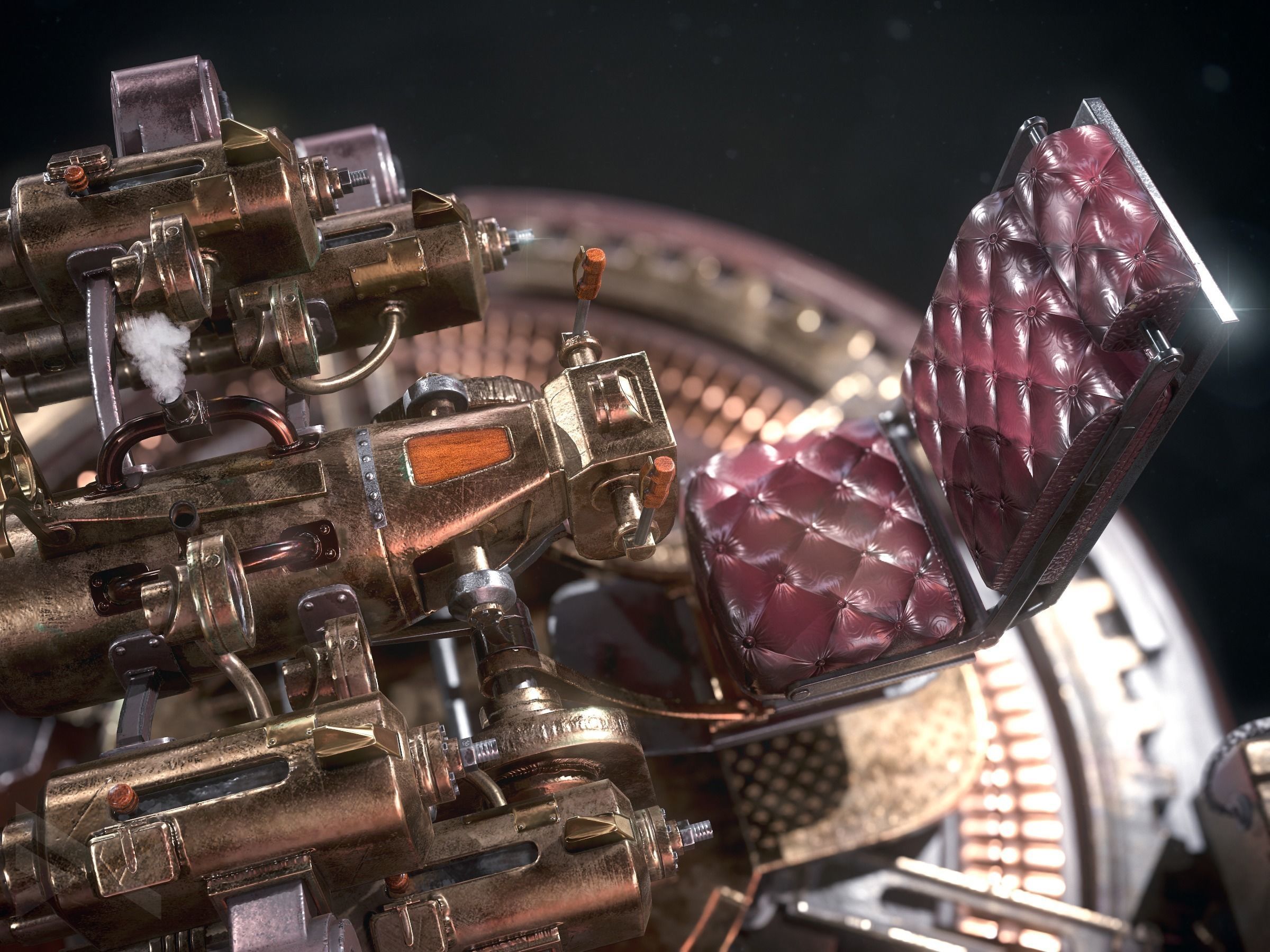 Steampunk turret gameready Low-poly 3D model_5