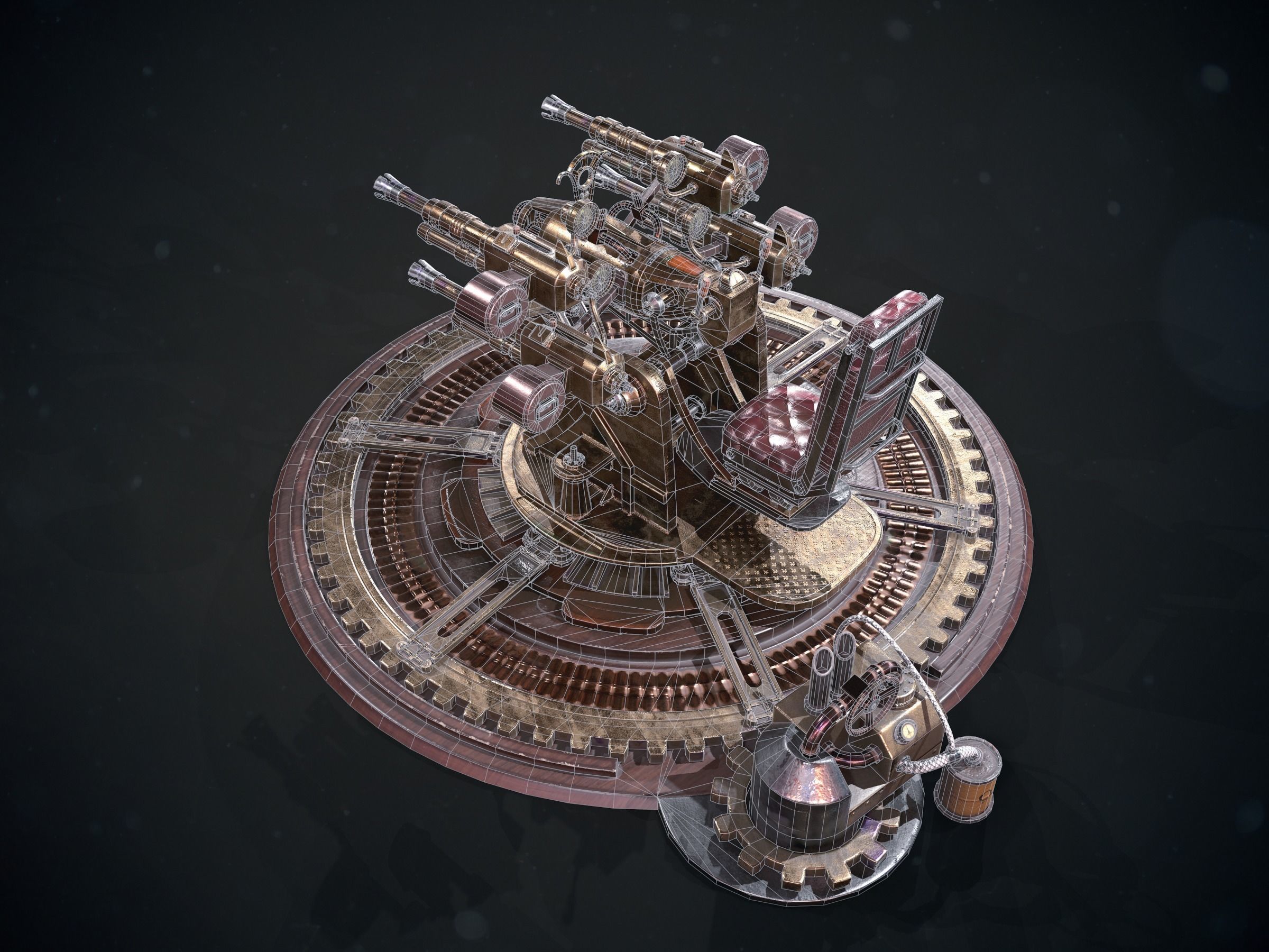 Steampunk turret gameready Low-poly 3D model_7