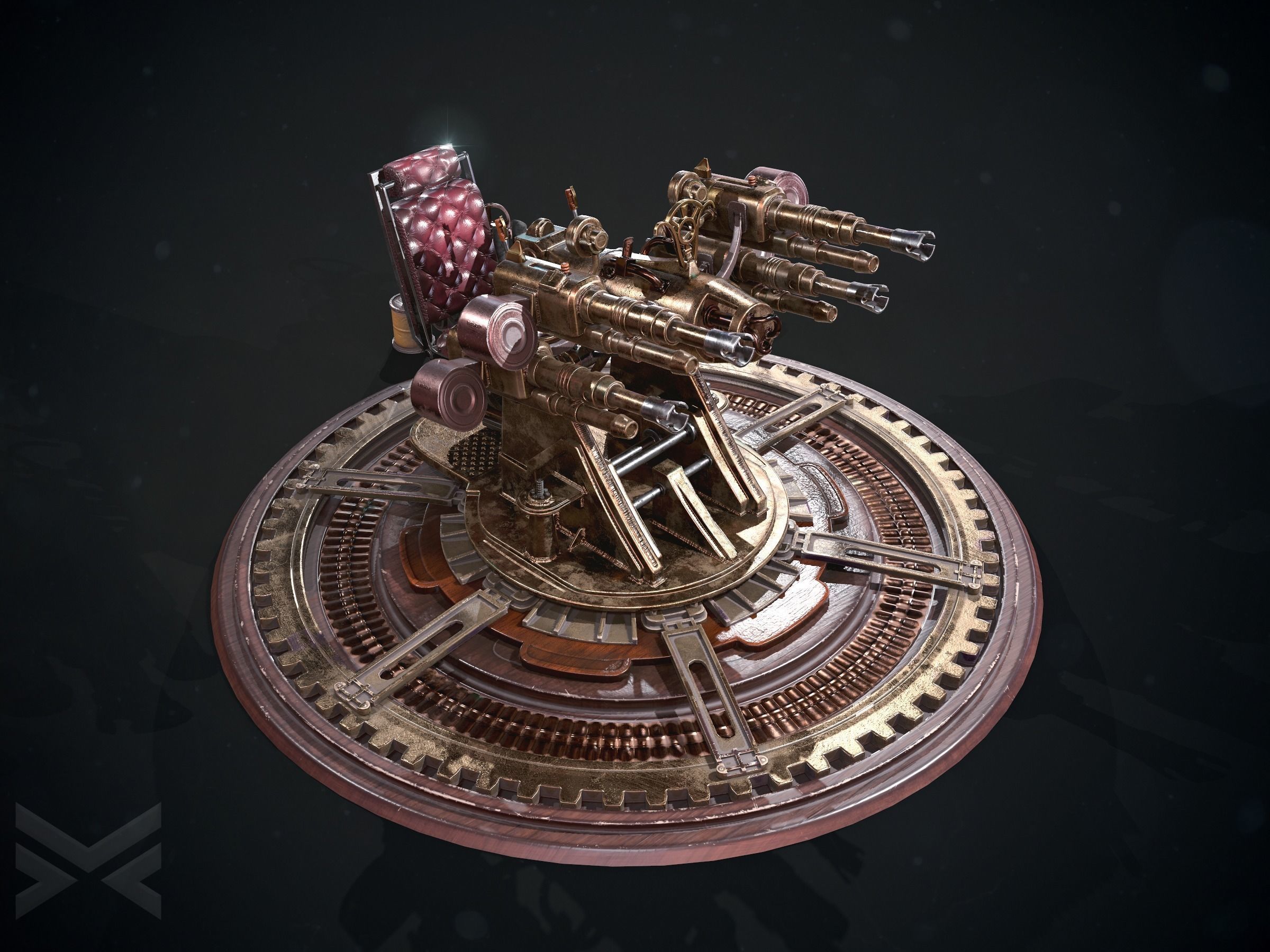 Steampunk turret gameready Low-poly 3D model_2