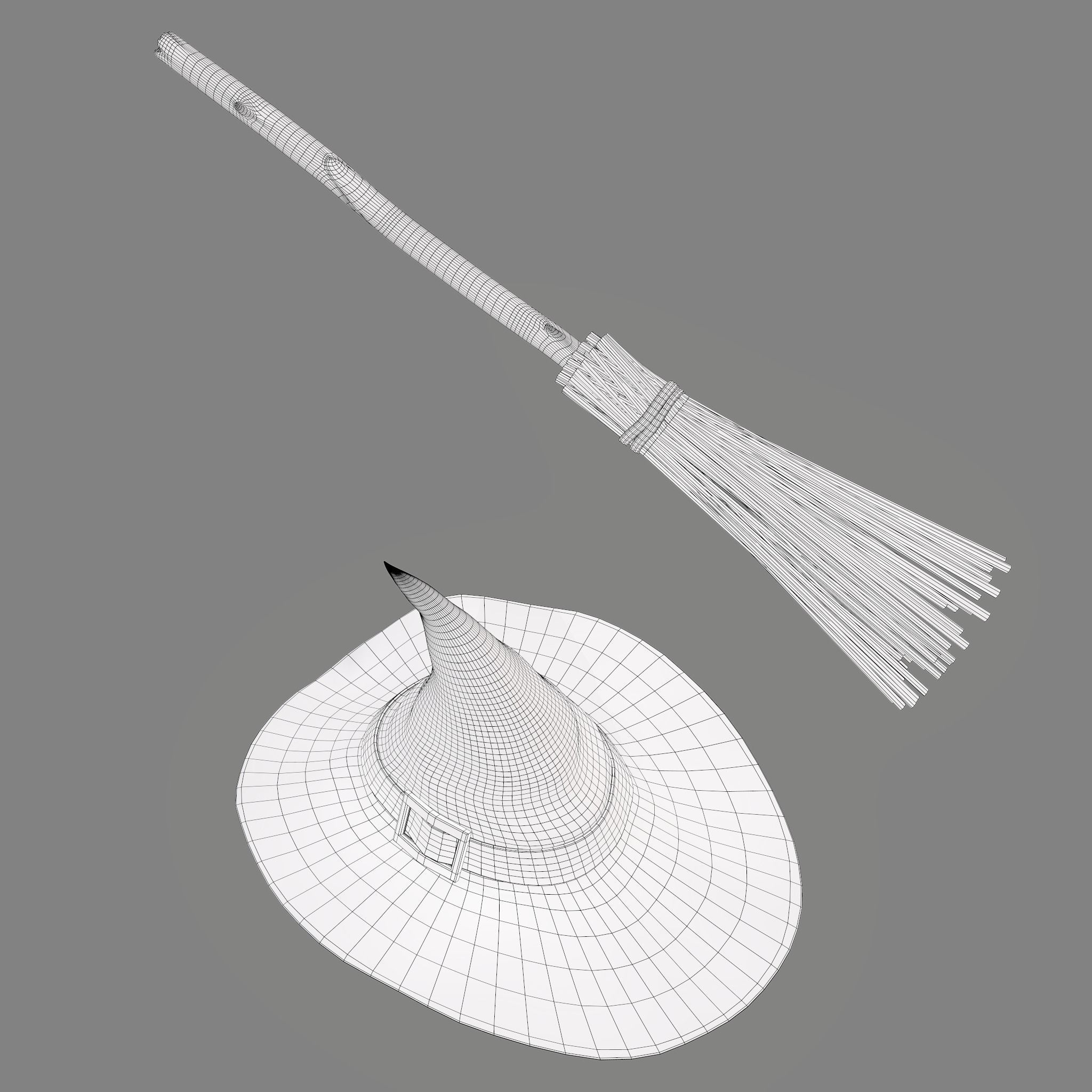 Witch Hat and Broom Stick  3D Model Collection_57