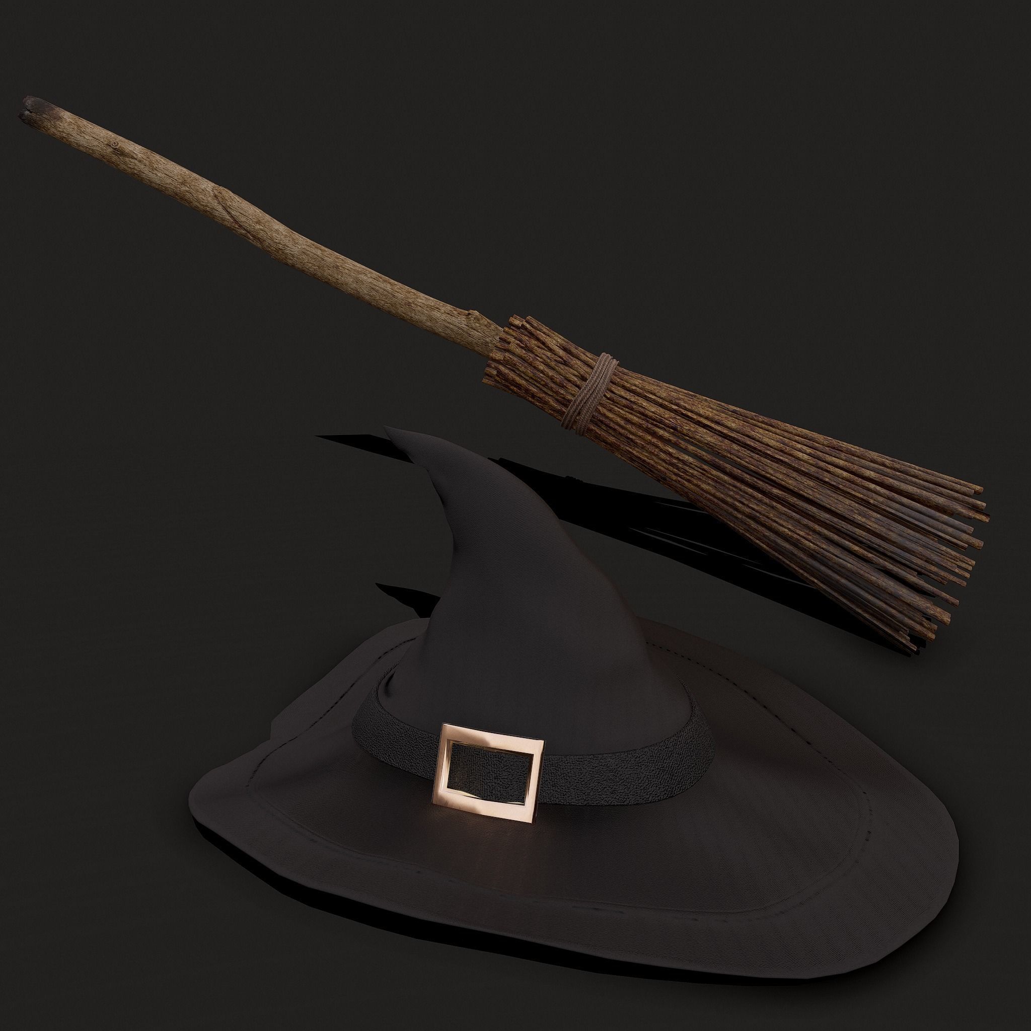 Witch Hat and Broom Stick  3D Model Collection_7