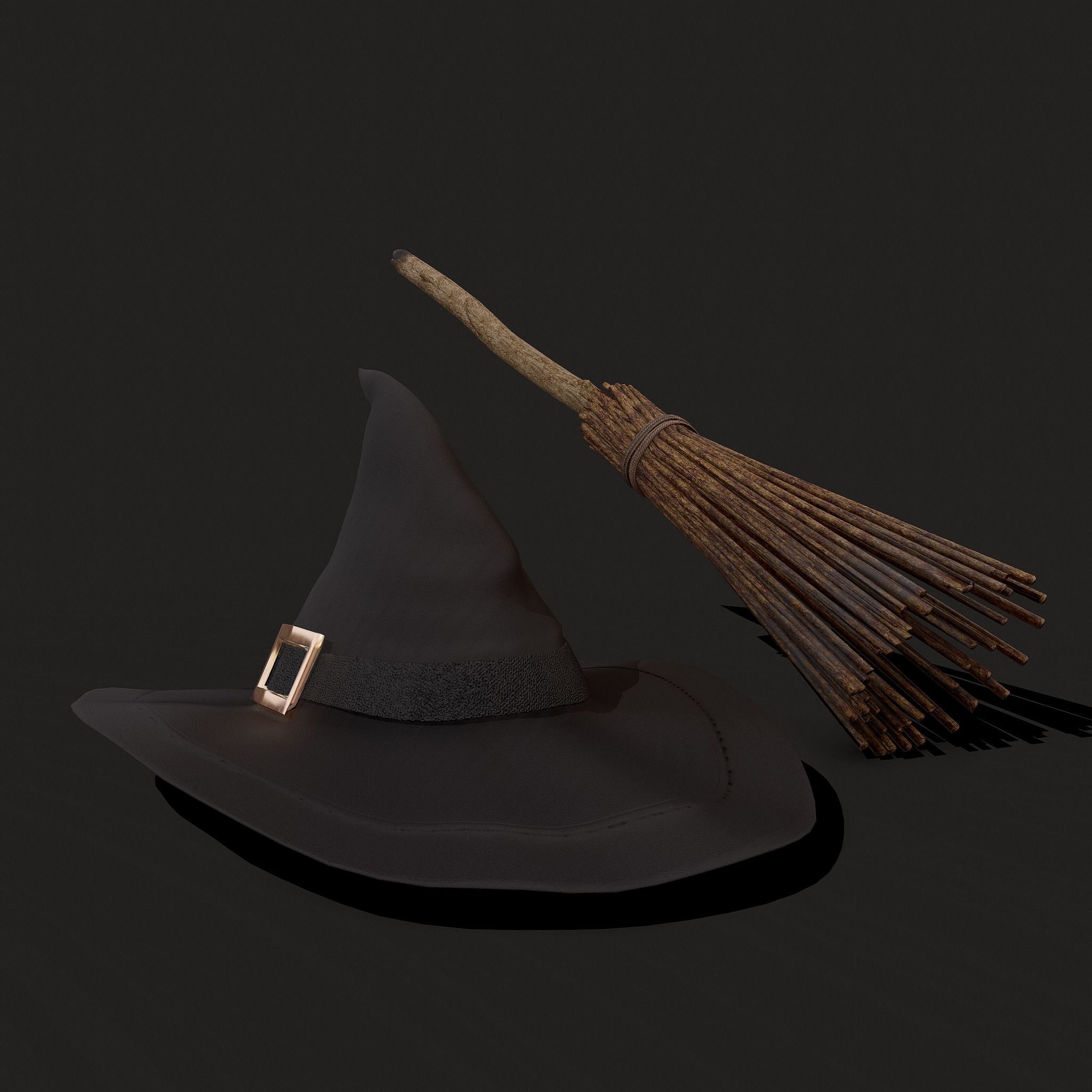 Witch Hat and Broom Stick  3D Model Collection_5