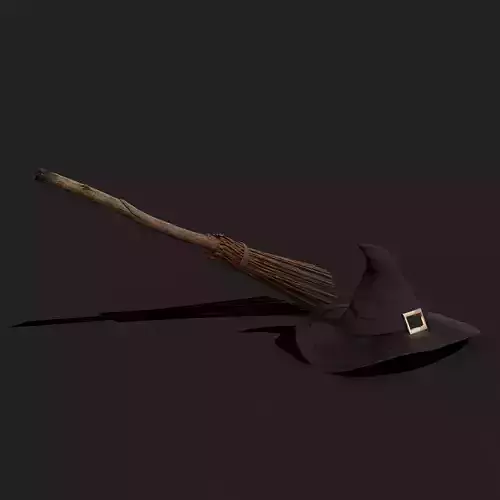 Witch Hat and Broom Stick  3D Model Collection