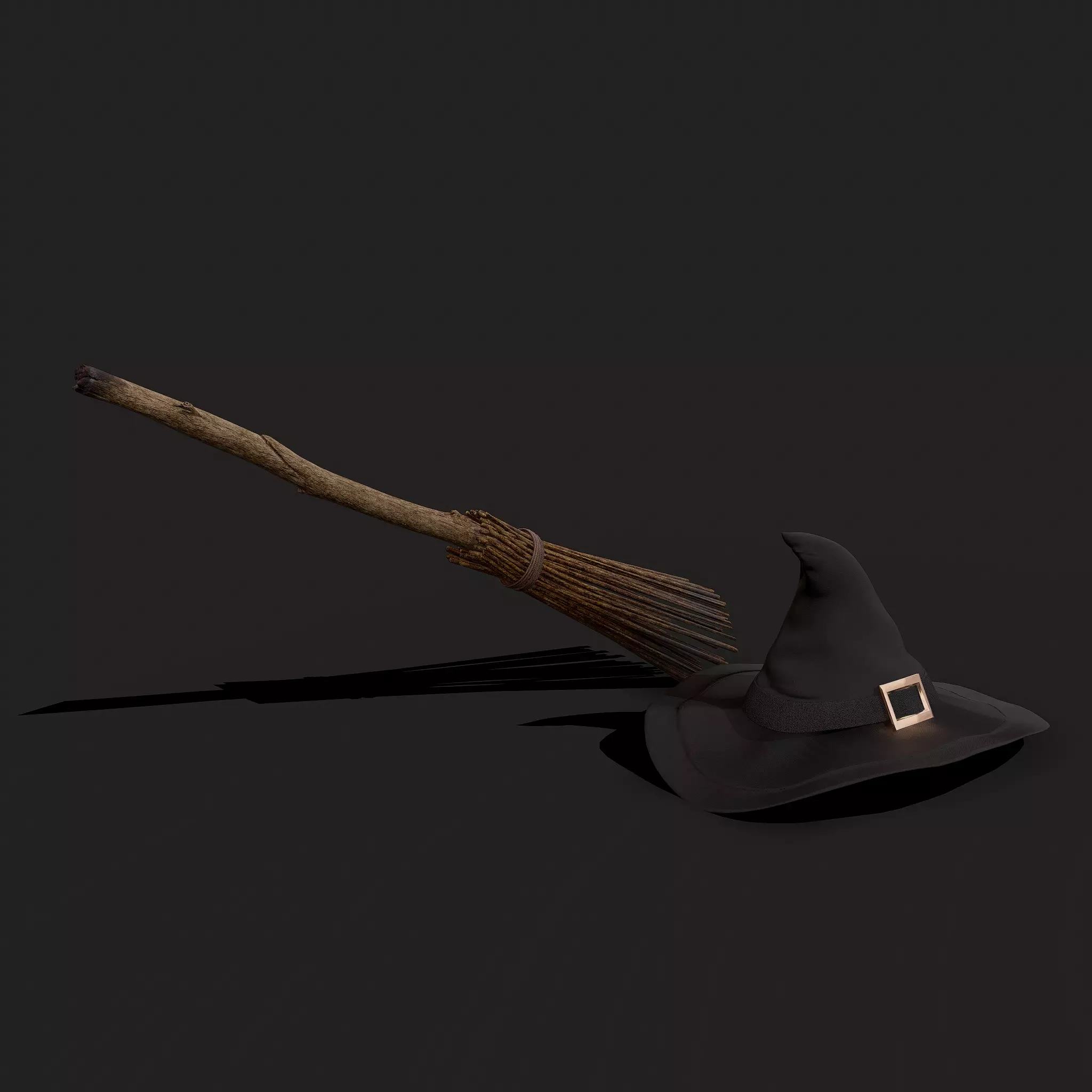 Witch Hat and Broom Stick  3D Model Collection_0