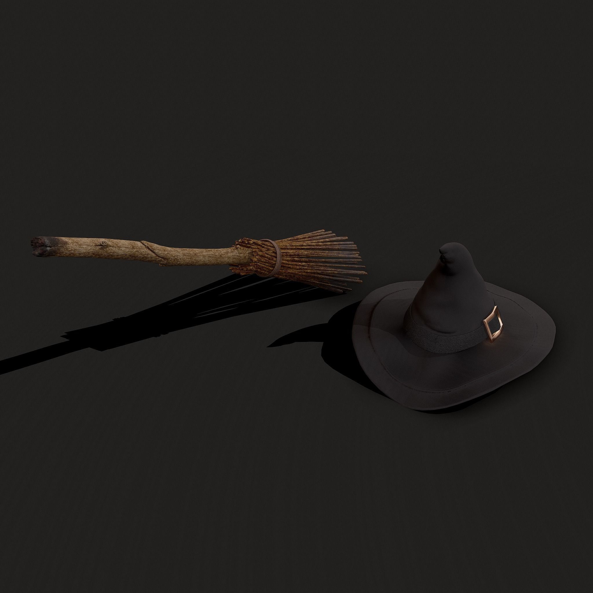 Witch Hat and Broom Stick  3D Model Collection_6