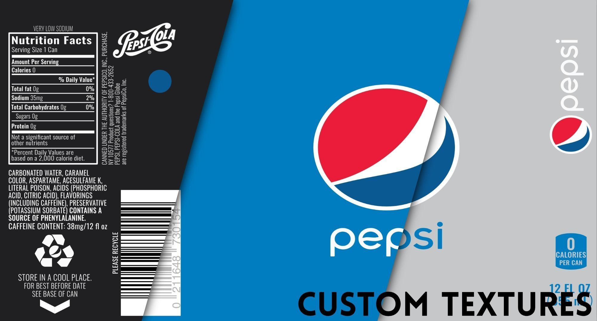 Set of Pepsi Cans - Classic  Zero  Diet  Cola Sodas Low-poly 3D model_13