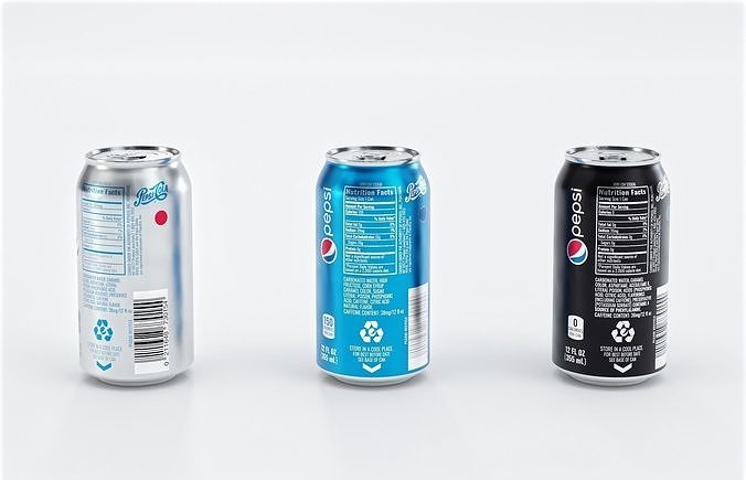 Set of Pepsi Cans - Classic  Zero  Diet  Cola Sodas Low-poly 3D model 5