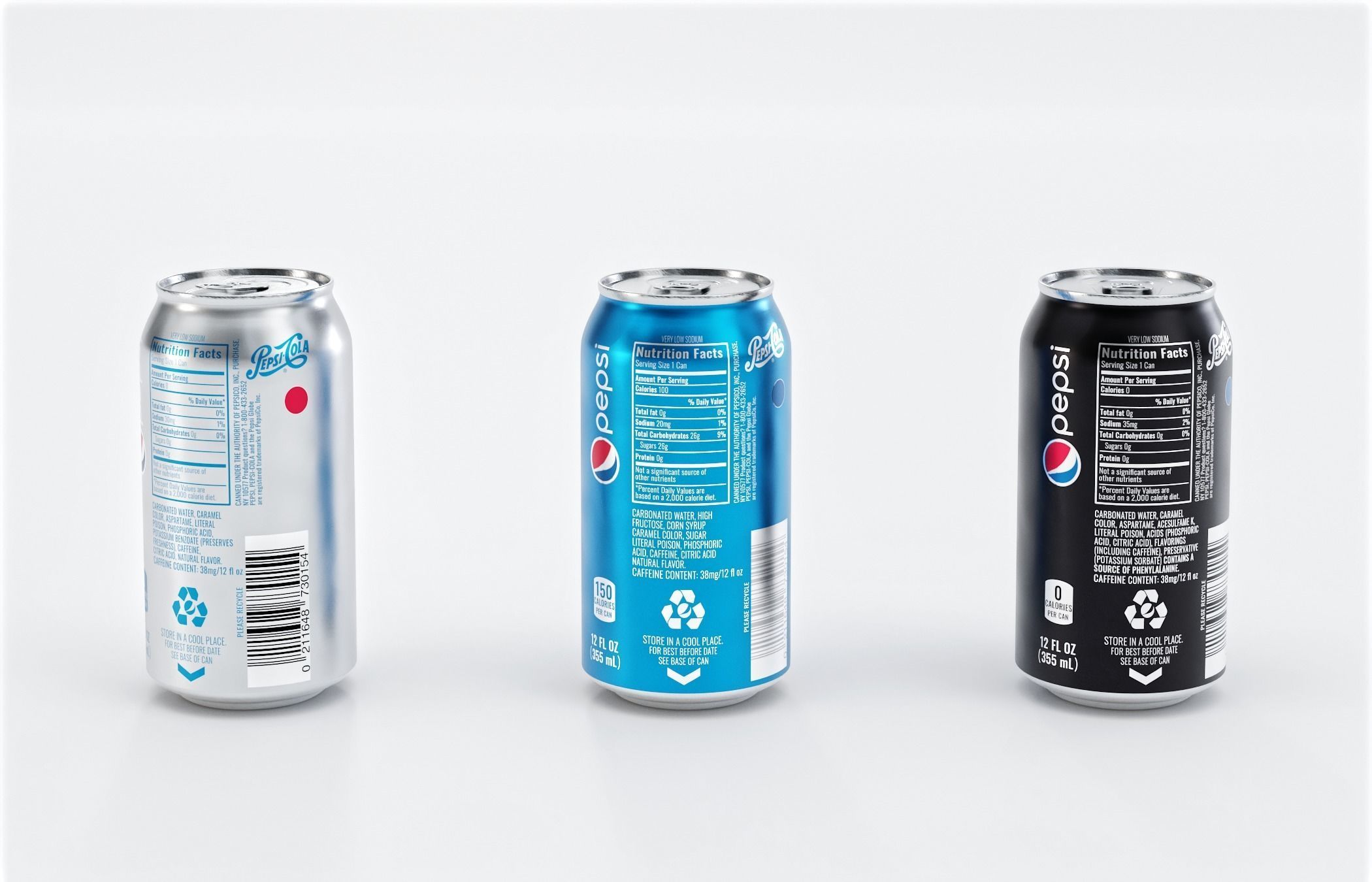 Set of Pepsi Cans - Classic  Zero  Diet  Cola Sodas Low-poly 3D model_4