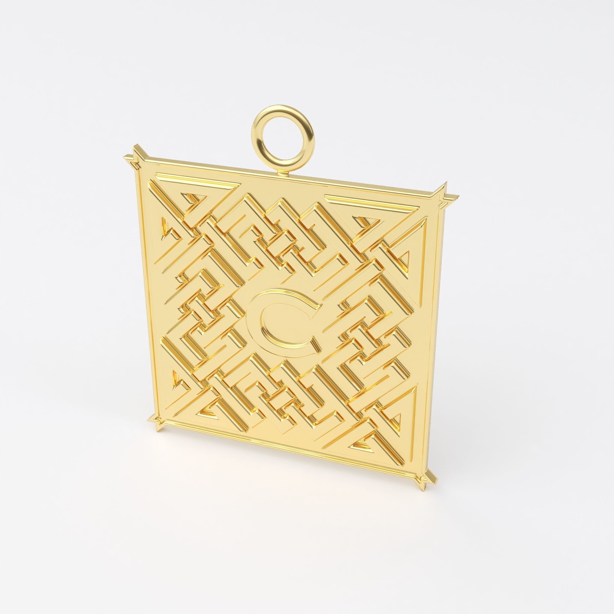 Celtic pendant letter C 3D print model_3