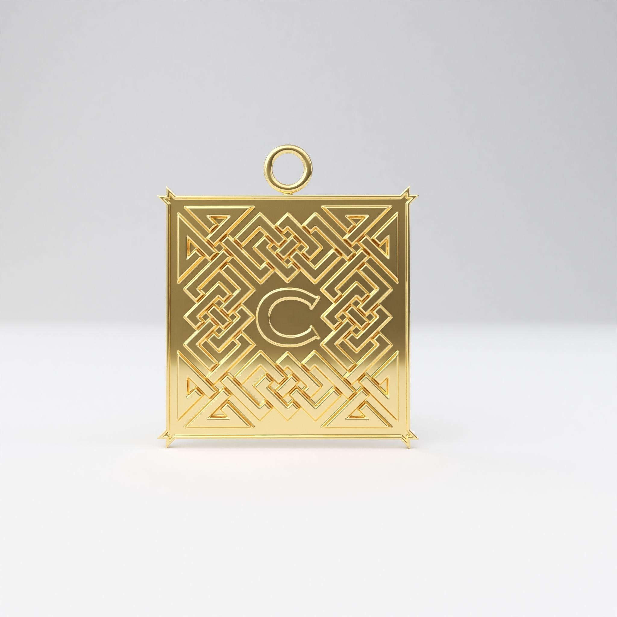 Celtic pendant letter C 3D print model_4