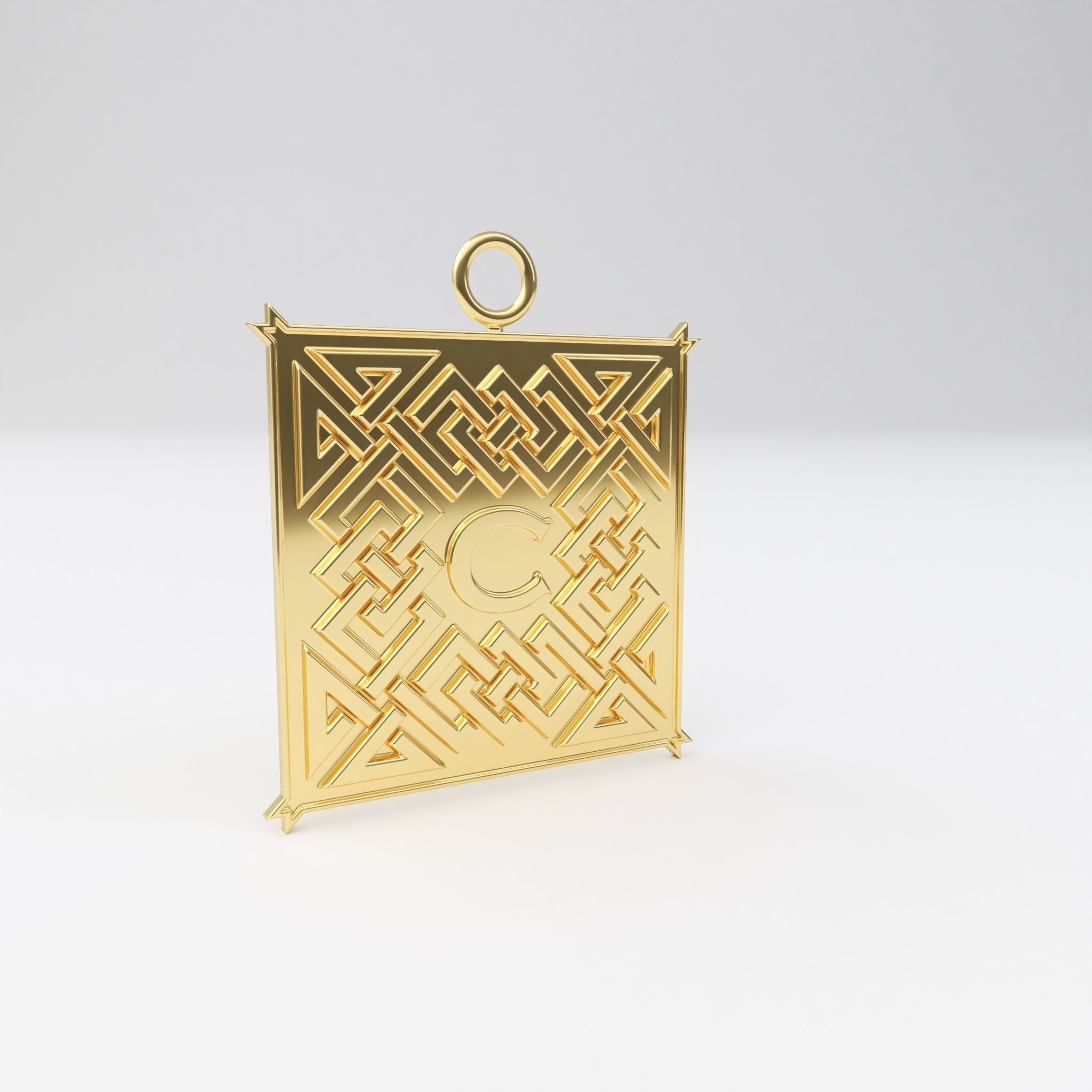 Celtic pendant letter C 3D print model_5