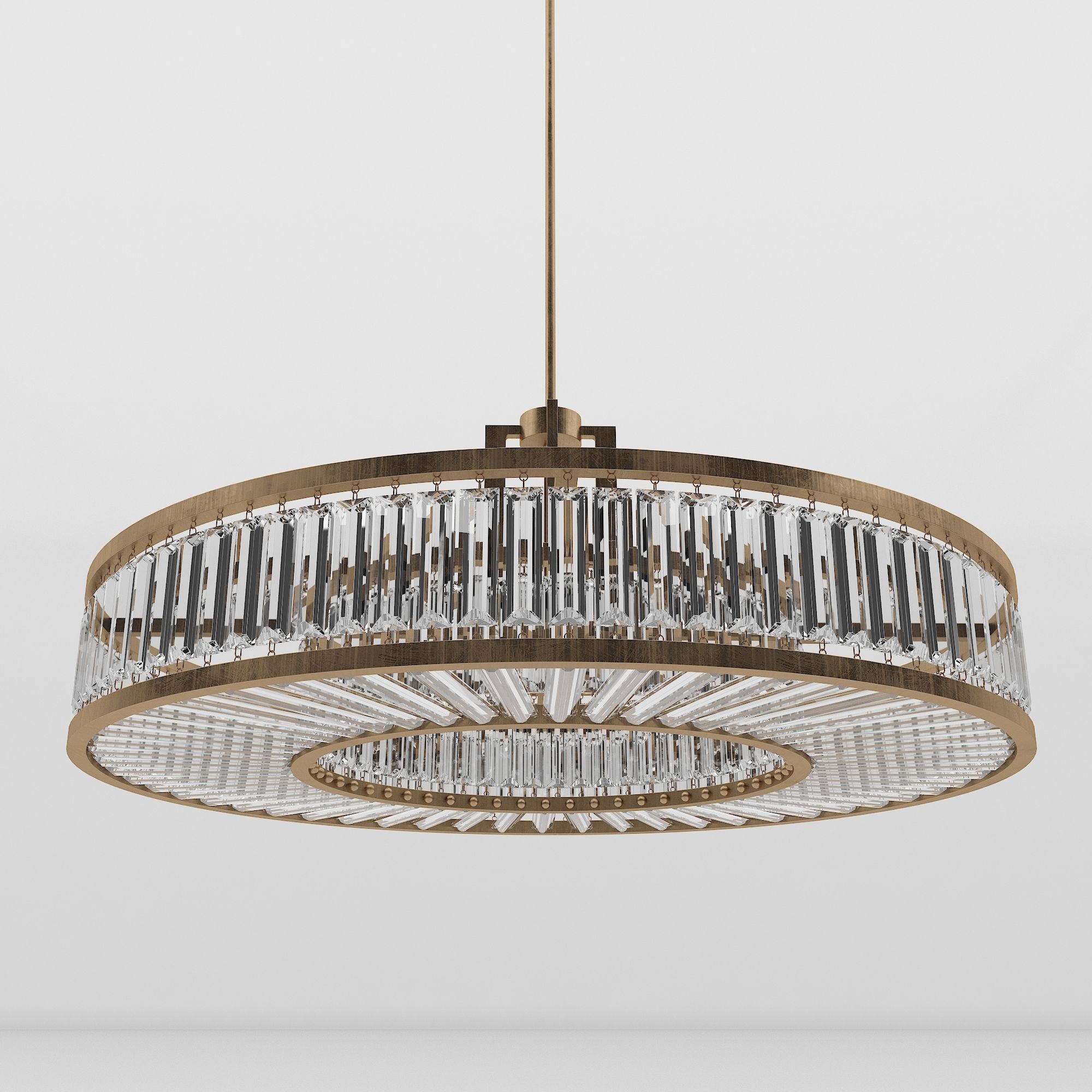Chandelier circular with clear crystals hanging from it 3D model_3