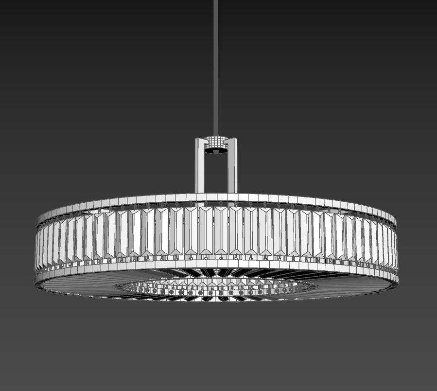Chandelier circular with clear crystals hanging from it 3D model_4