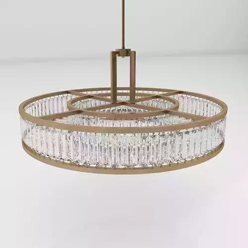 Chandelier circular with clear crystals hanging from it