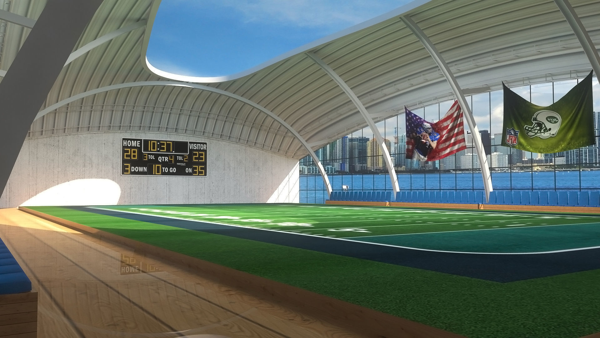 Indoor American Football Field Low-poly 3D model_1