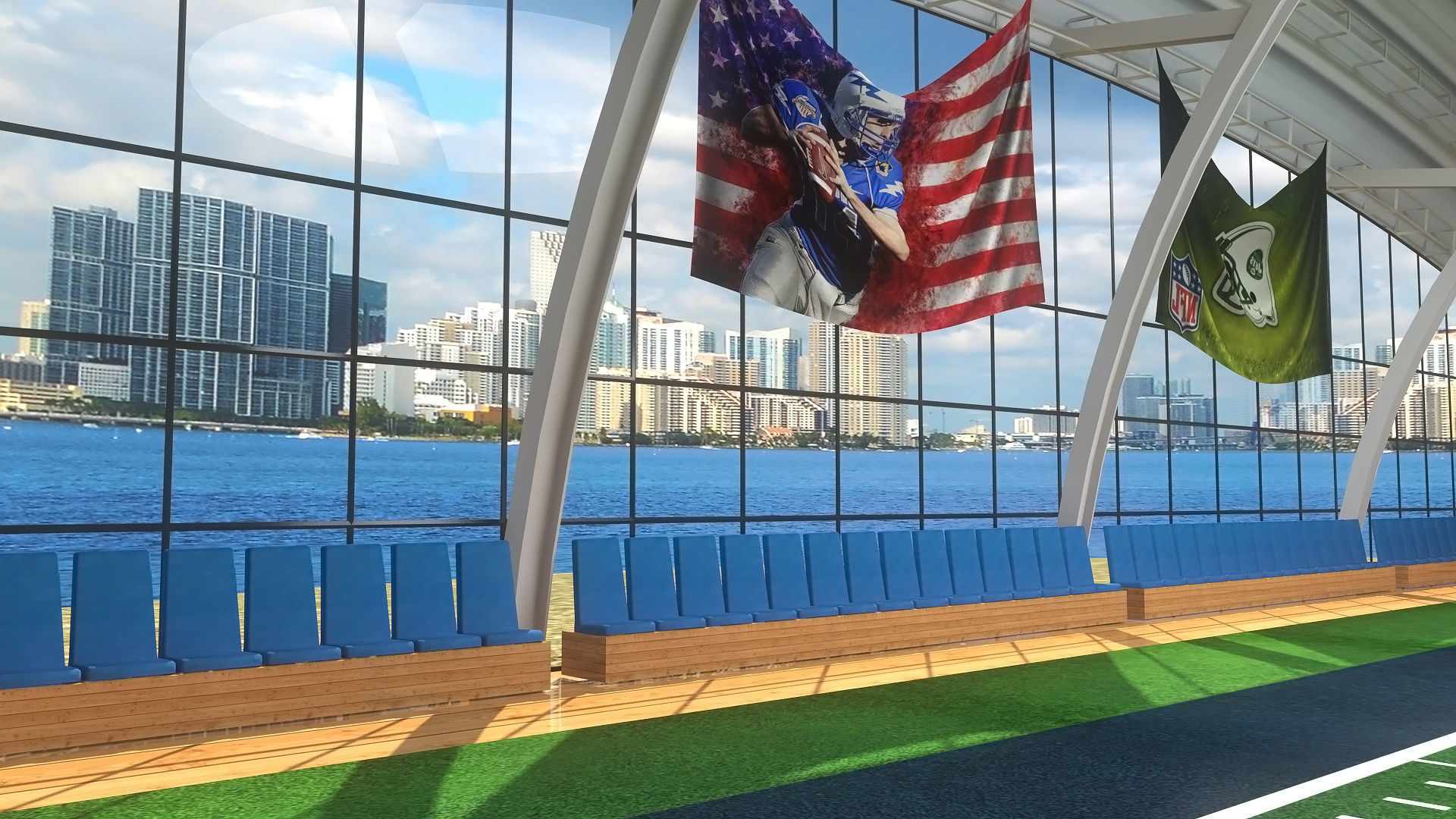 Indoor American Football Field Low-poly 3D model_9