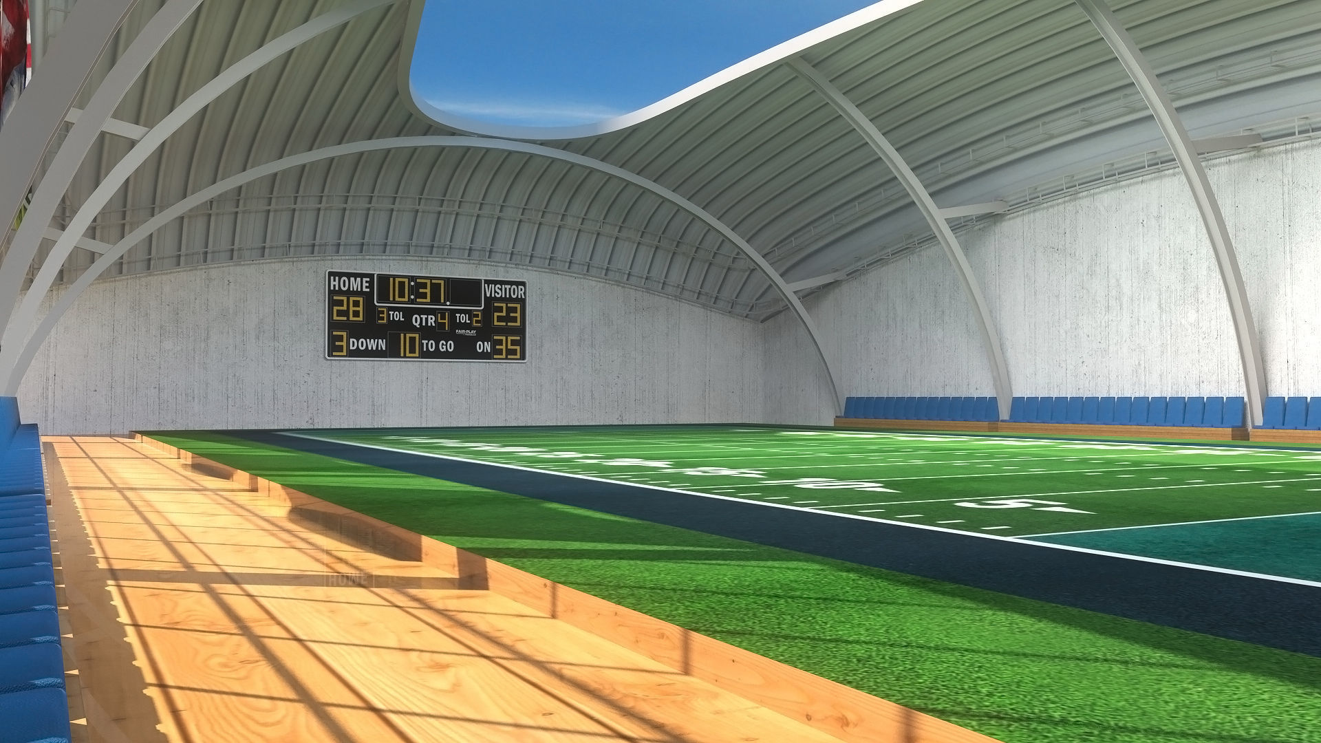 Indoor American Football Field Low-poly 3D model_4