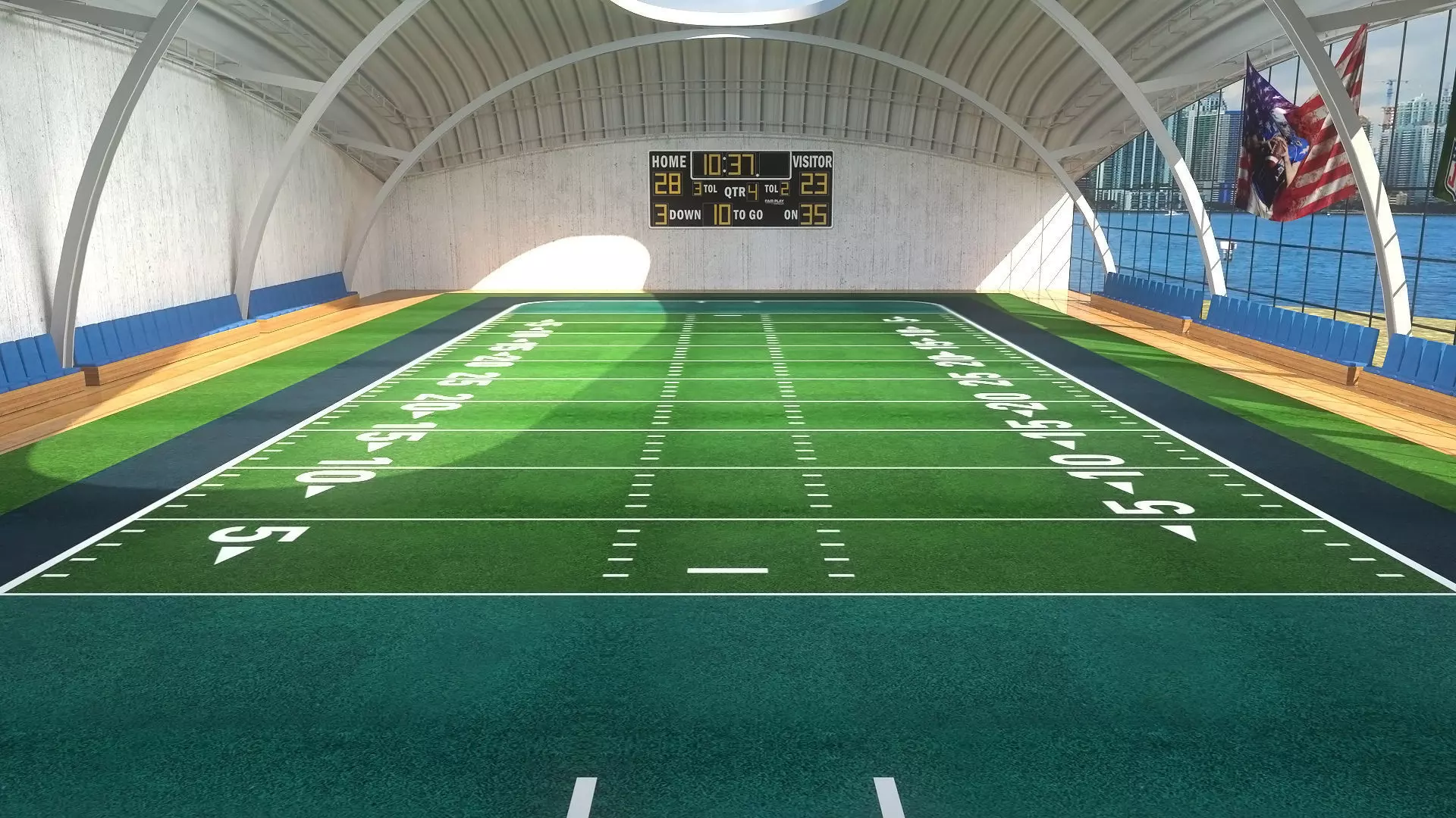 Indoor American Football Field Low-poly 3D model_0