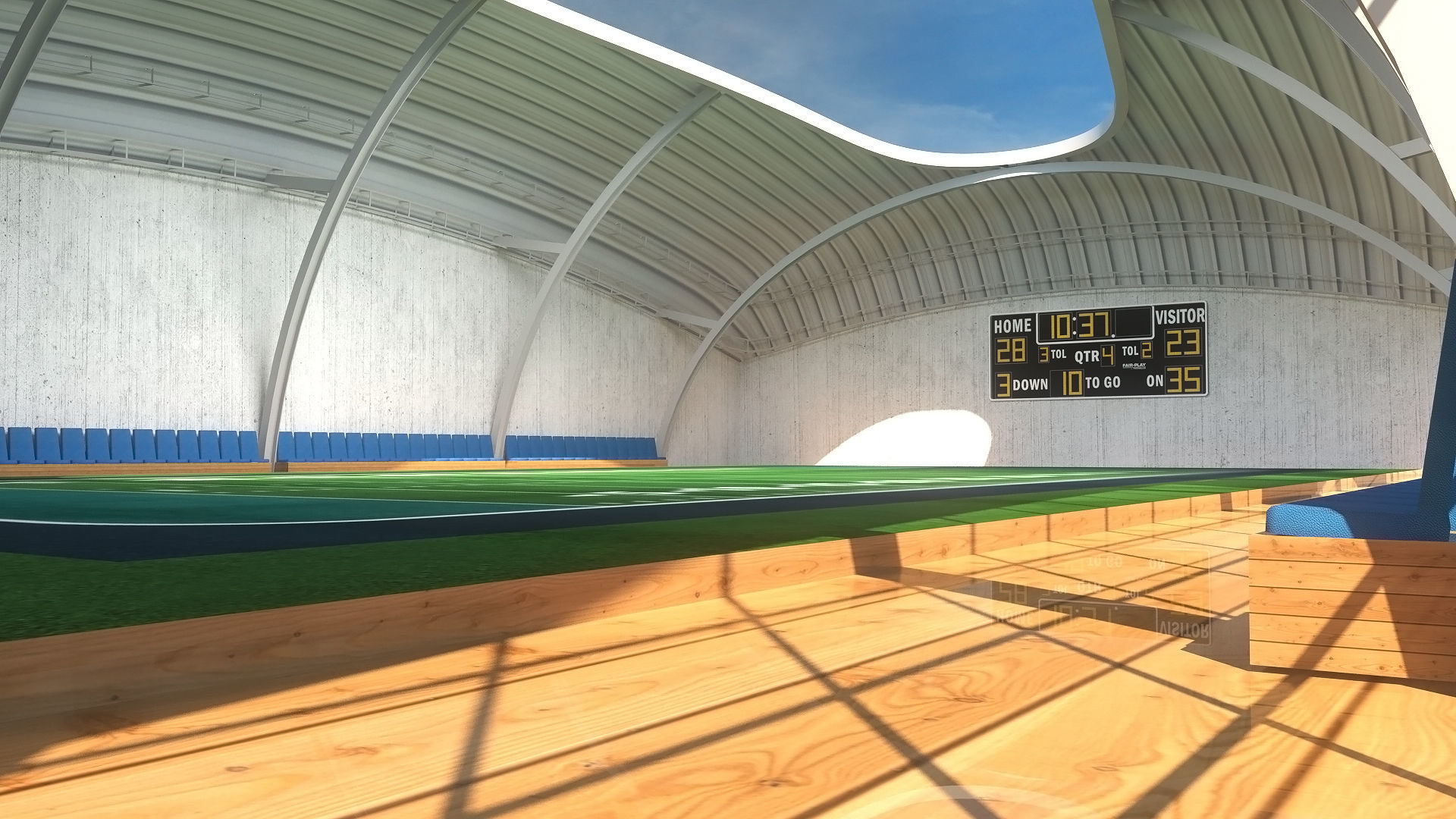 Indoor American Football Field Low-poly 3D model_2