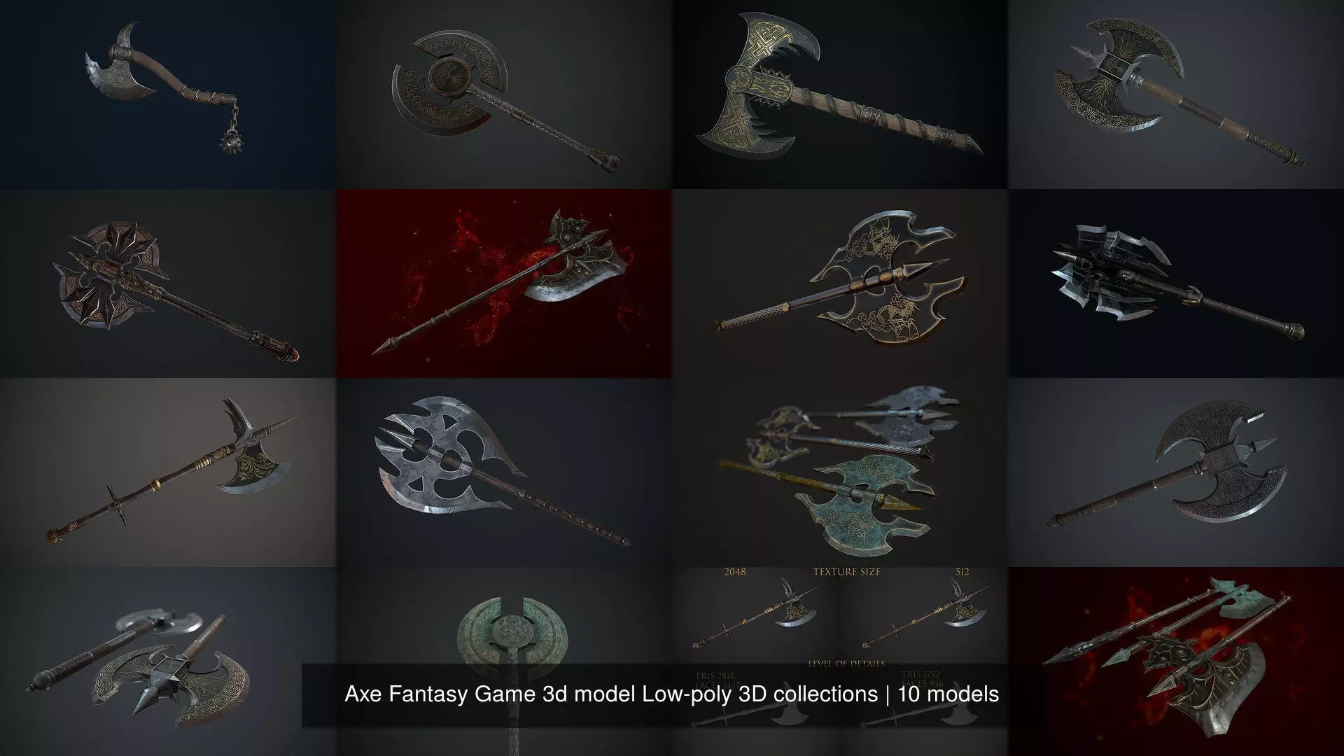 Axe Fantasy Game 3d model Low-poly 3D collections _11