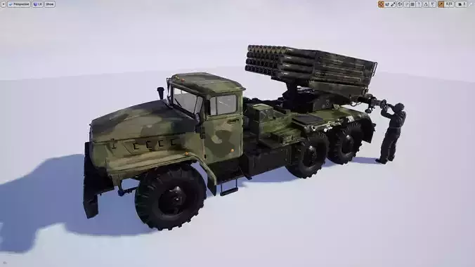 BM 21 Grad Rocket and Soldier Low-poly 3D model
