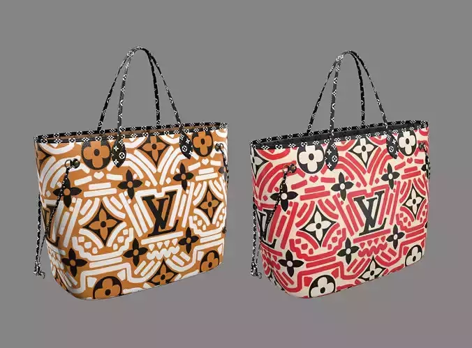Louis Vuitton Crafty Neverfull MM Caramel Cream and Cream Red Low-poly 3D model