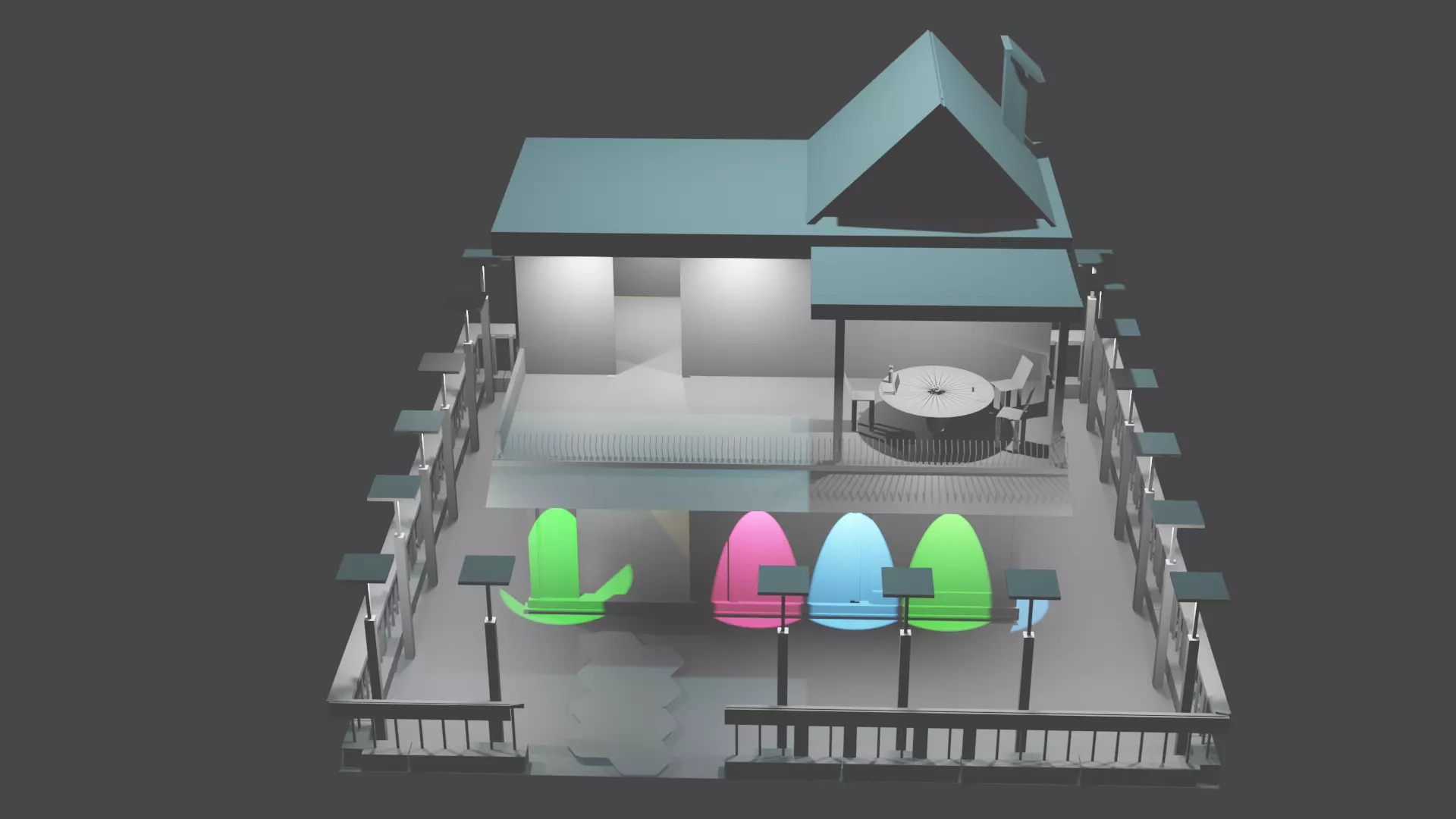 3d home house with surfboards Low-poly 3D model_0
