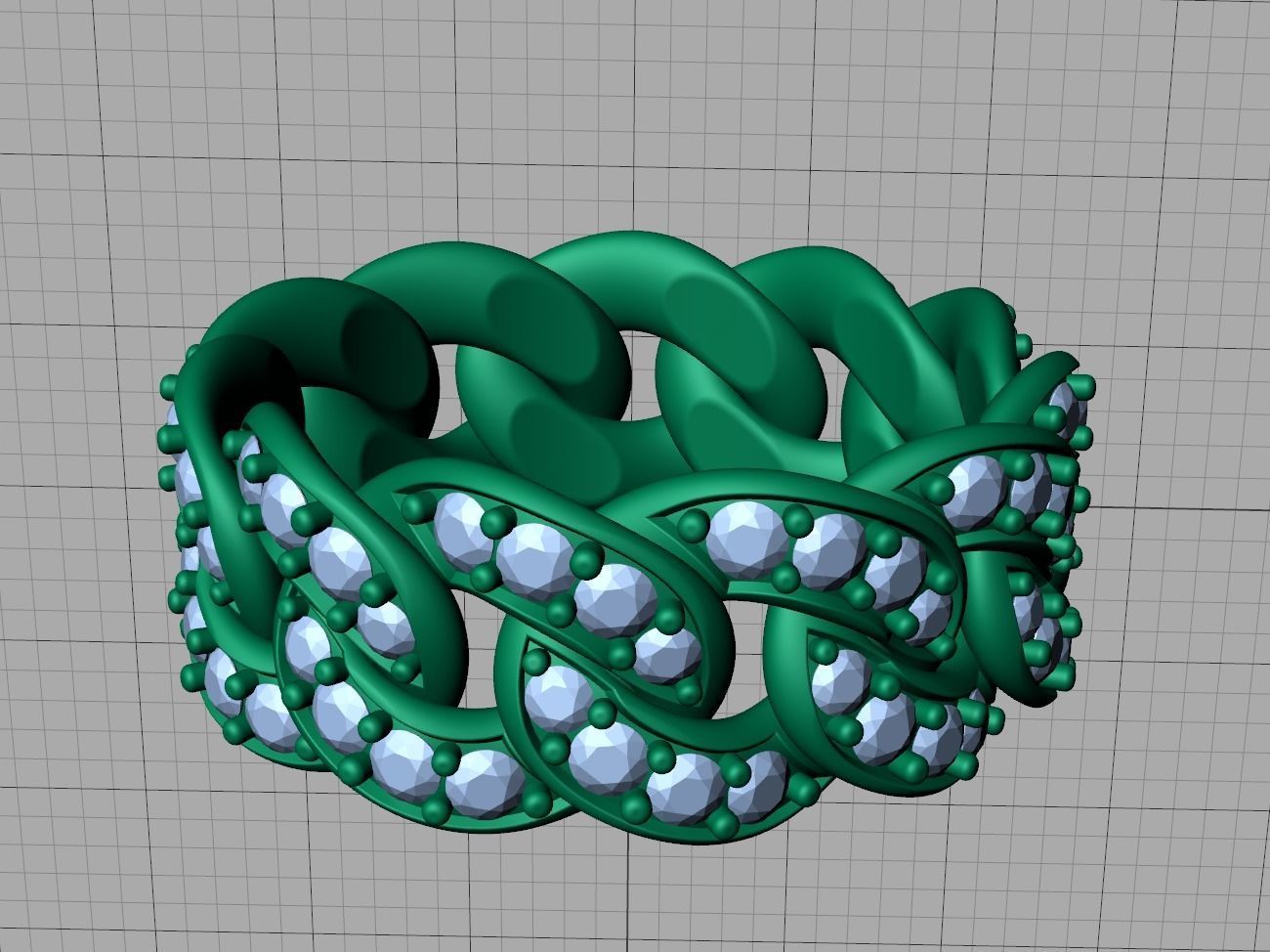 DIAMOND Cuban Link Chain Ring Stackable Ring 10mm wide 21mm SIZE 3D print model_13